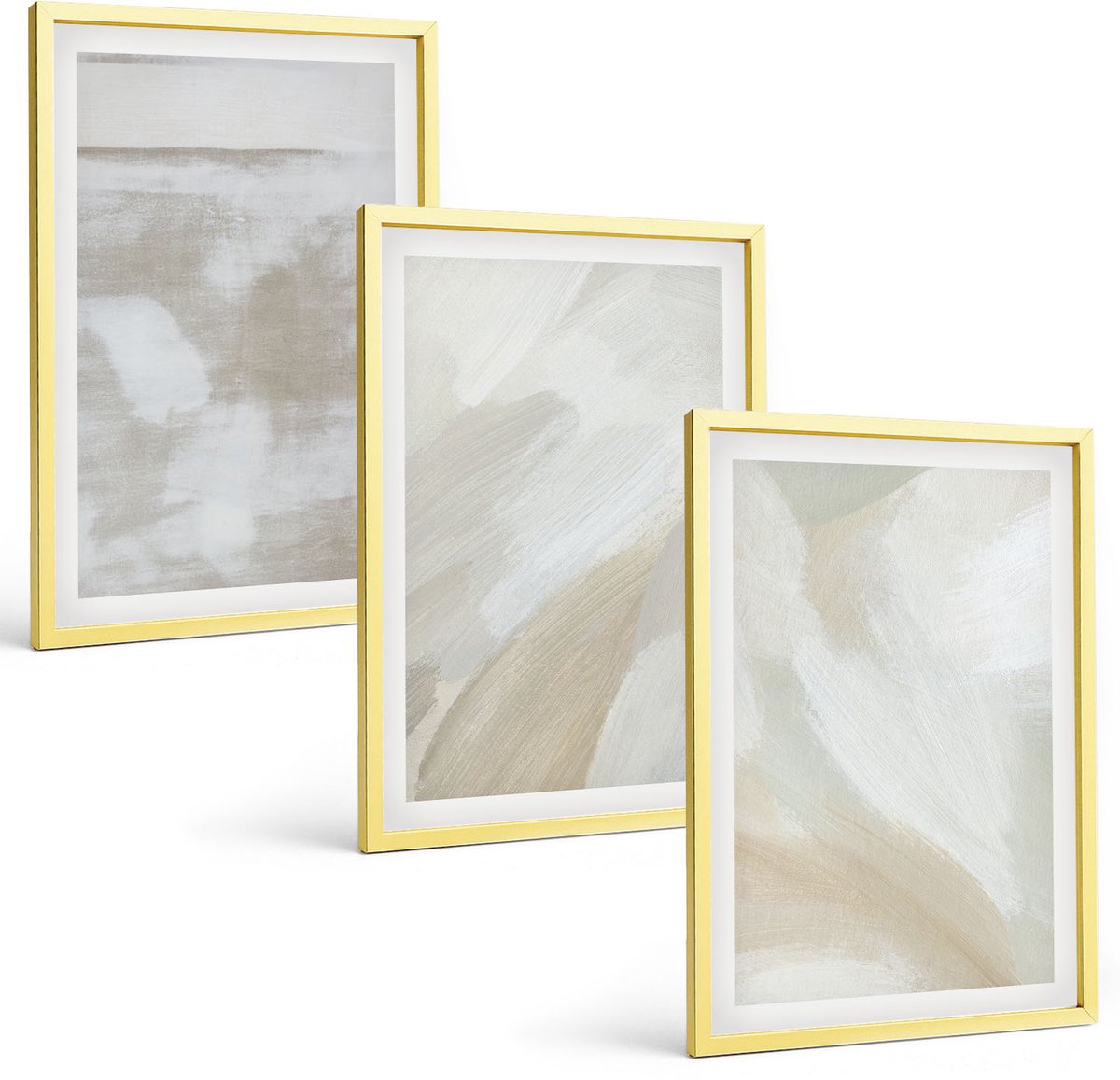 Coloray 3-Delige Schilderij Set - Abstracte Penseelstreken Op Canvas - 40 x 40 cm En 40 x 60 cm - Schilderijen Set - Wanddecoratie - Woonkamer - Woonkamer Decoratie