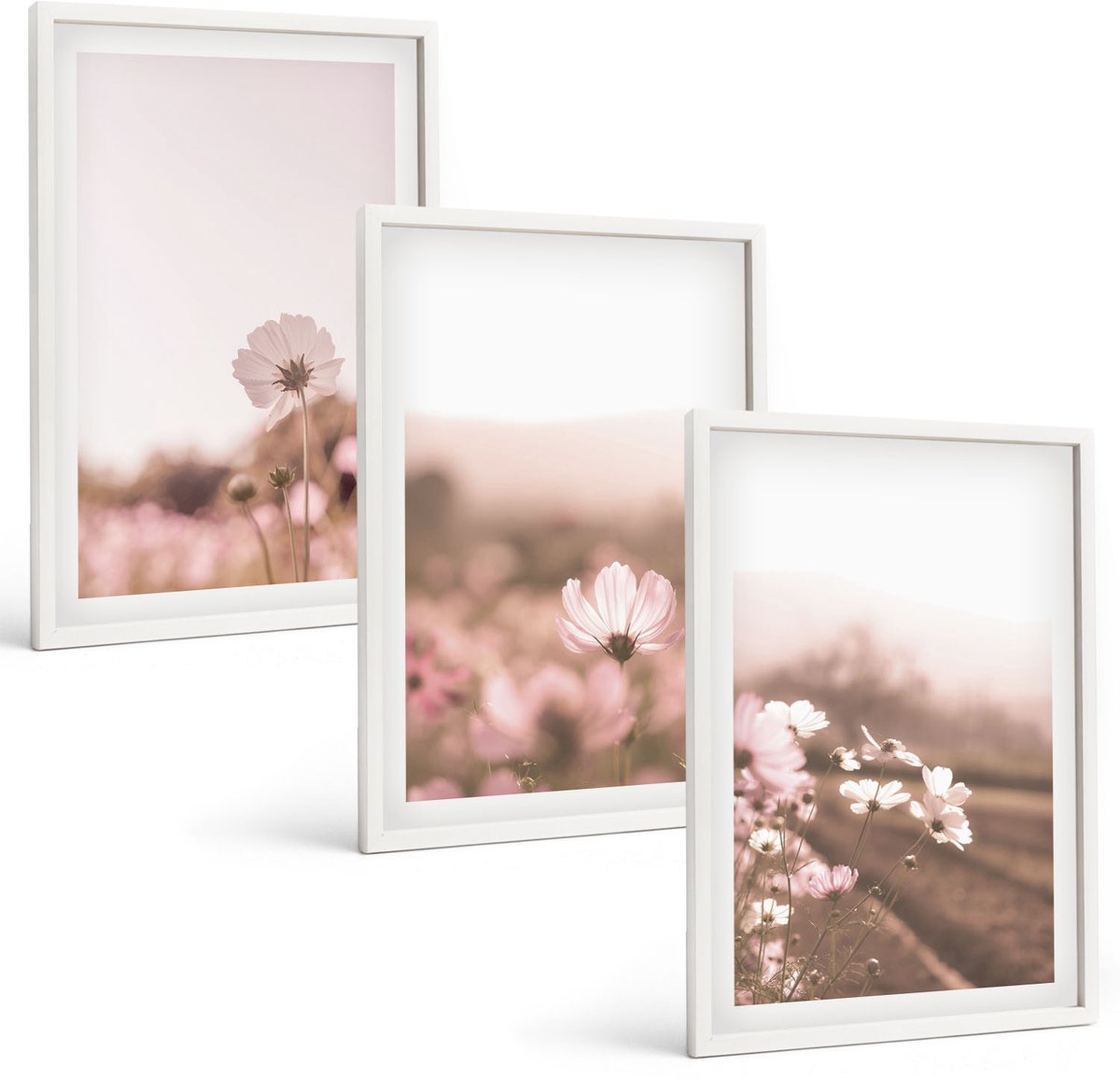 Coloray 3-Delige Schilderij Set - Wilde Bloemen In De Weiden In Een Romantisch Zomerlandschap - 40 x 60 - Decoratieve Muurdecoratie - Slaapkamer - Decoratieve Schilderijen