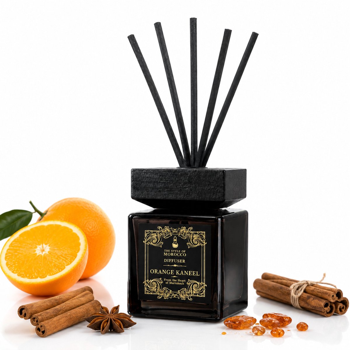 The Style Of Morocco Geurstokjes Orange Kaneel 500 ml – Luxe Geurdiffuser – Huisparfum – Geurstokjes voor Grote Ruimtes