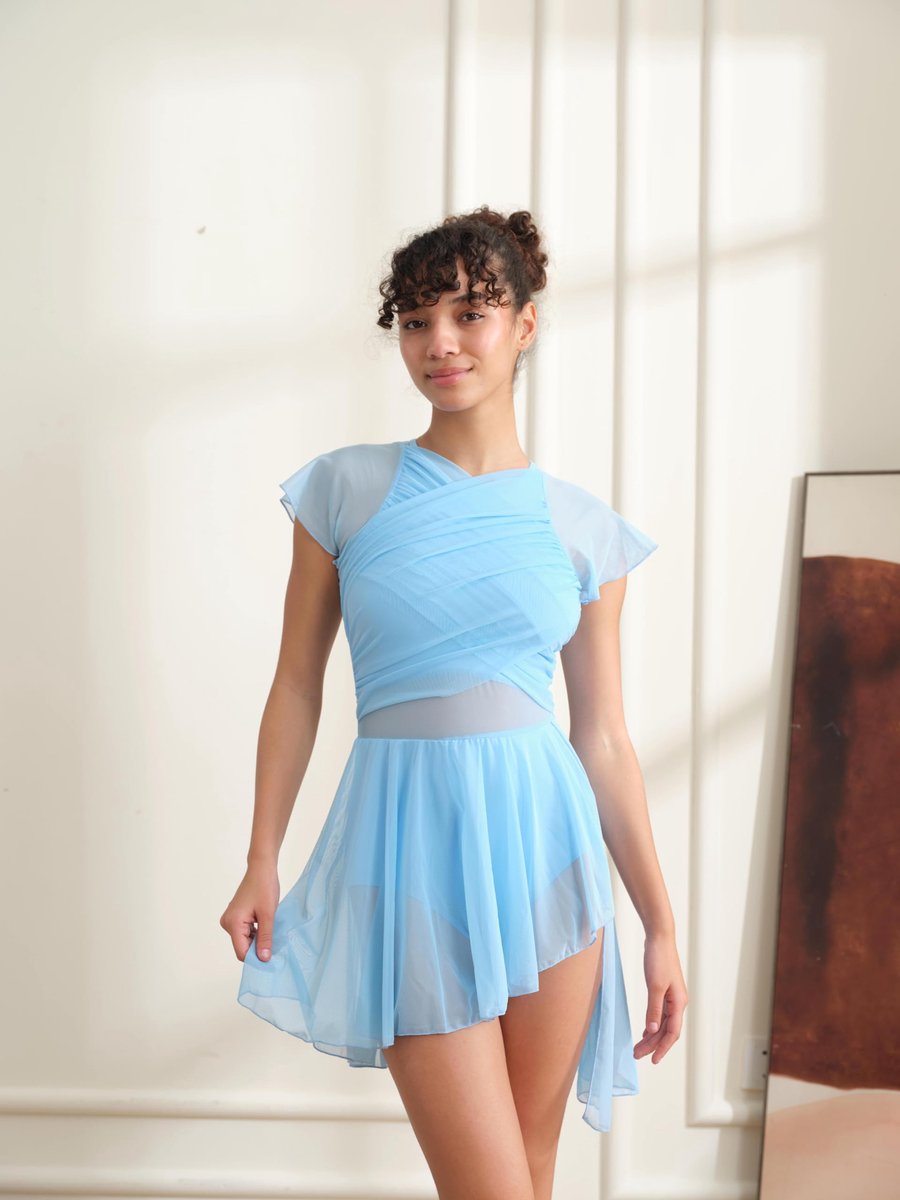 DANSHOW Dames Lyrische Moderne Dansjurk Asymmetrische Hoog-Laag Mesh Met Roerkenteken Hedendaagse Danskostuum, L - ShopVlot