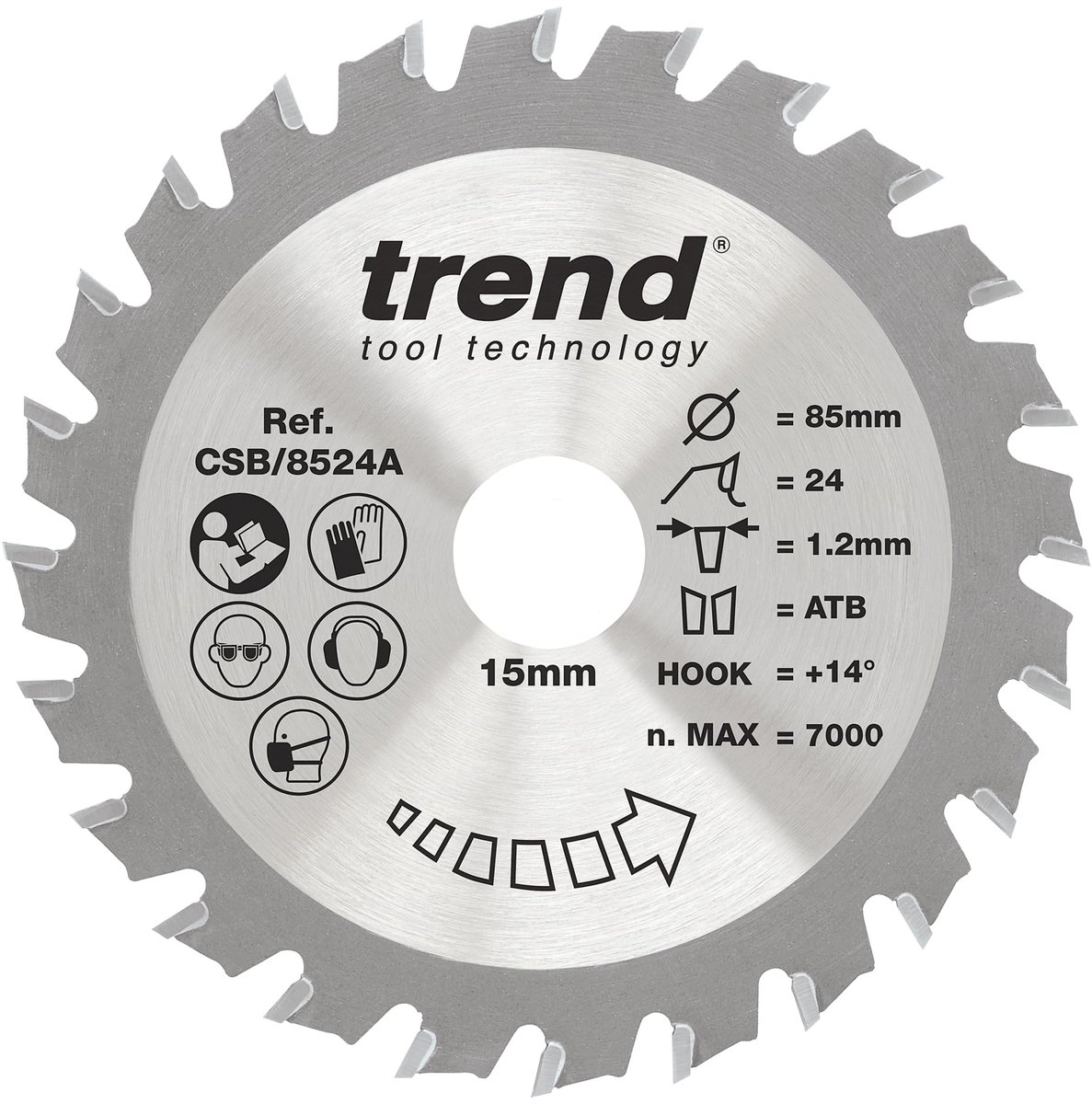 Trend CraftPro cirkelzaagblad, 85 mm diameter x 24 tanden x 15 mm asgat, wolfraamcarbide getipt, CSB/8524A - ShopVlot