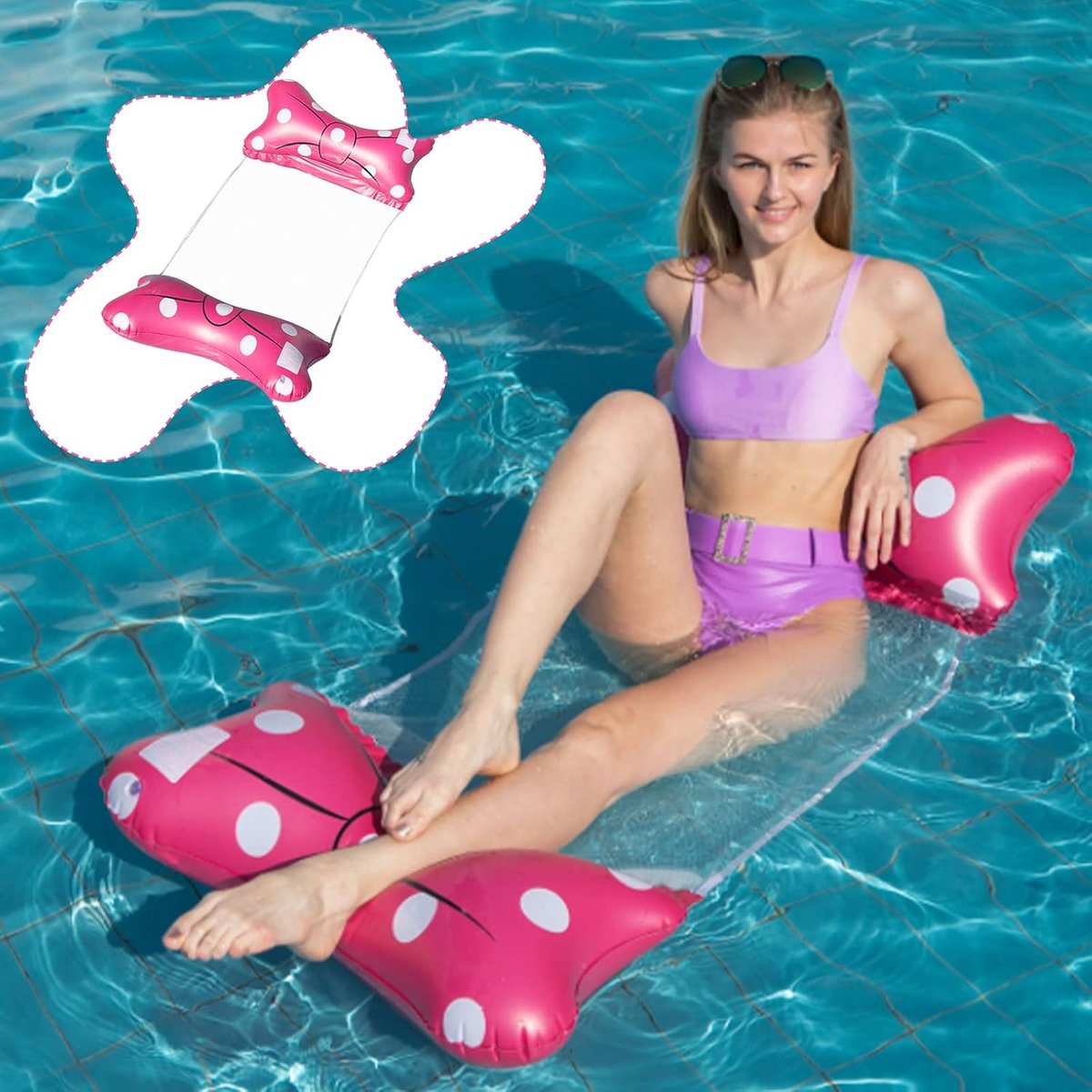 Waterhangmat, waterhangmat, luchtmatras, zwembad, 4-in-1 waterhangmat, loungestoel, zwembad, opblaasbaar luchtmatras, waterhangmat voor volwassenen en kinderen