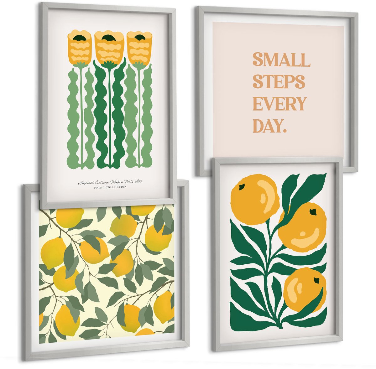 Coloray 4-Delige Schilderij Set - Plantenpatronen Met Bloemen En Bladeren (Posters) - 40 x 40 cm En 40 x 60 cm - Decoratieve Muurdecoratie - Slaapkamer - Stijlvolle Muurdecoratie