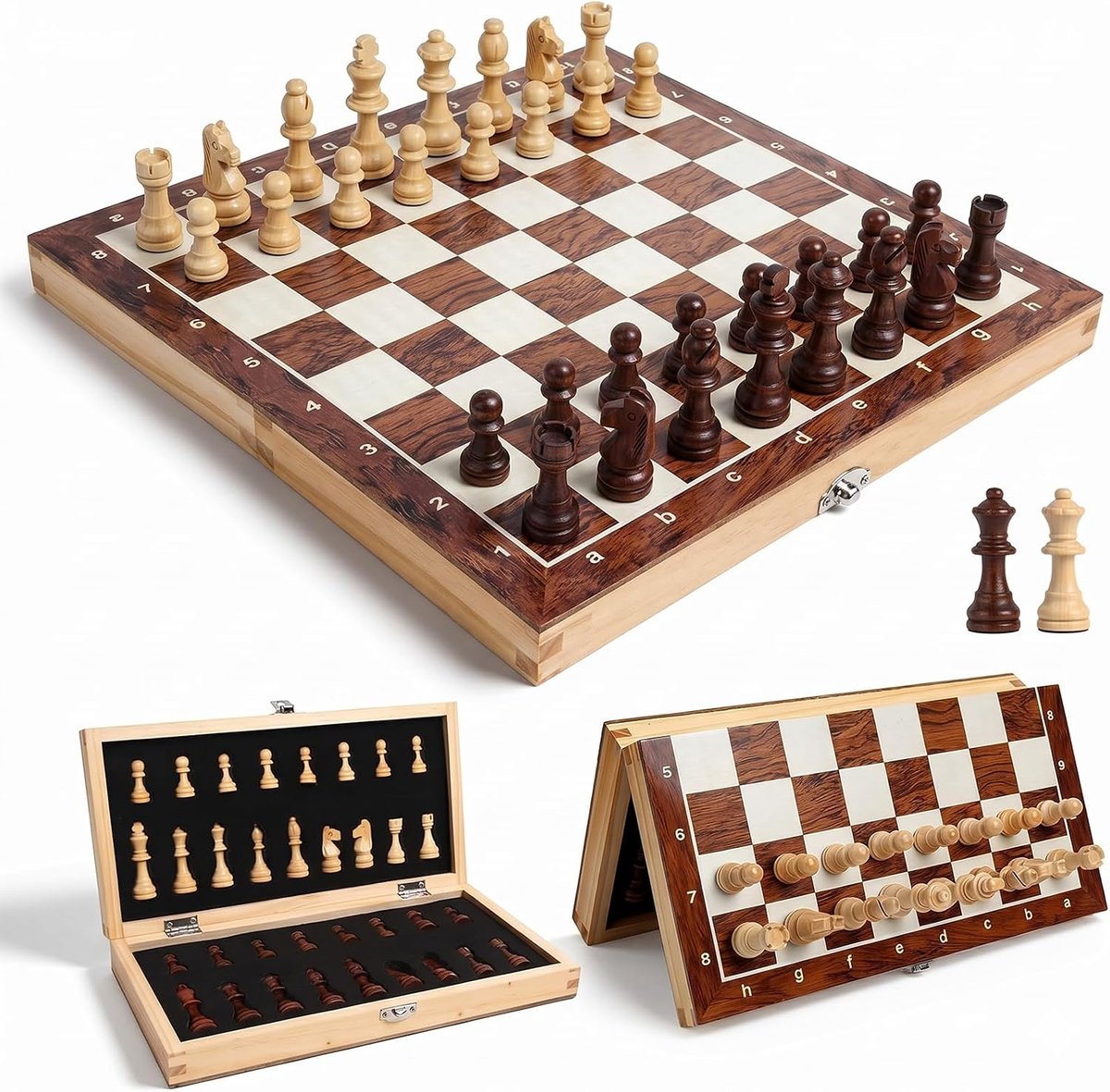 Schaakspel voor volwassenen, draagbaar opvouwbaar magnetisch schaakbordspel voor beginners, reizen met draagbaar opbergbord