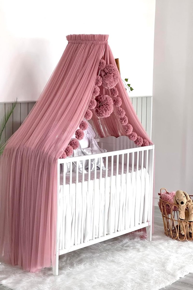 Fancyroom Bedhemel voor babybed, oudroze, prinsessenwieg, klamboe, bijzetbed hemel, babykamerdecoratie, baldakijn kinderkamer van premium tule