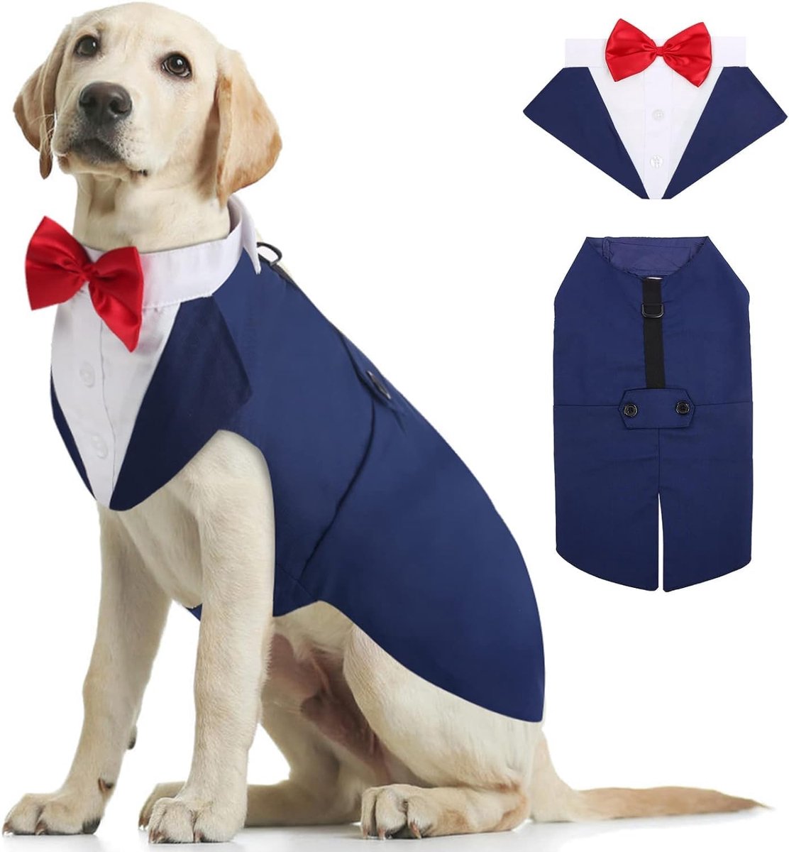 Hondensmoking, hondentrouwpak en bandana set, huisdierenkleding, puppy formeel shirt met verwijderbare vlinderdas, hondenkostuum voor kleine, middelgrote en grote honden, outfit voor feest, verjaardag, festival