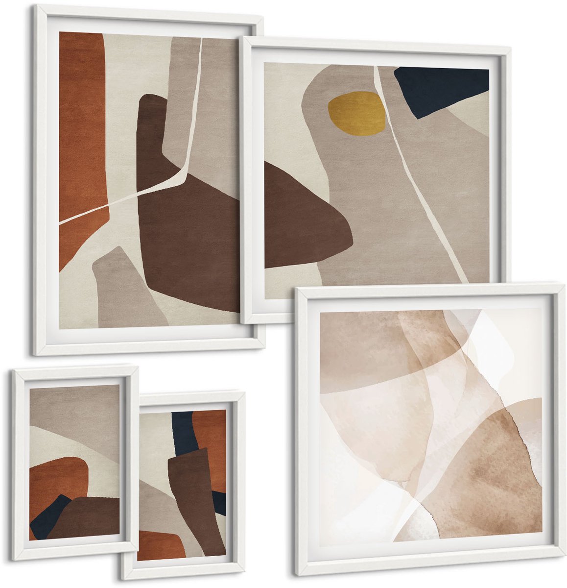 Coloray 5-Delige Schilderij Set - Abstractie Van Vormen En Structuren In Een Moderne Stijl - 50 x 50 cm, 20 x 30 cm En 40 x 60 cm - Muurdecoratie - Decoratieve Schilderijen - Wohnzimmer - Moderne Wanddecoratie