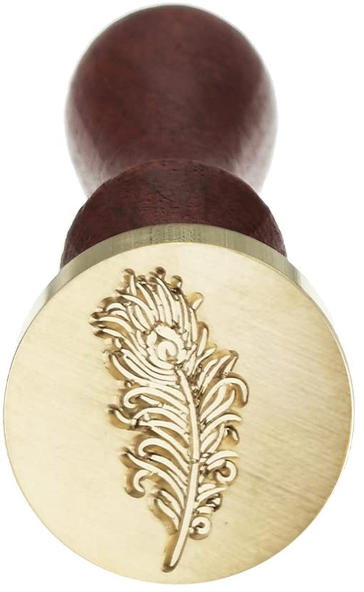 Stempel, Vintage Wax Seal Stempel Kit Houten Handvat en Messing Hoofd Afdichting Stempel voor Bruiloft Enveloppen Uitnodigingen Veer Stijl