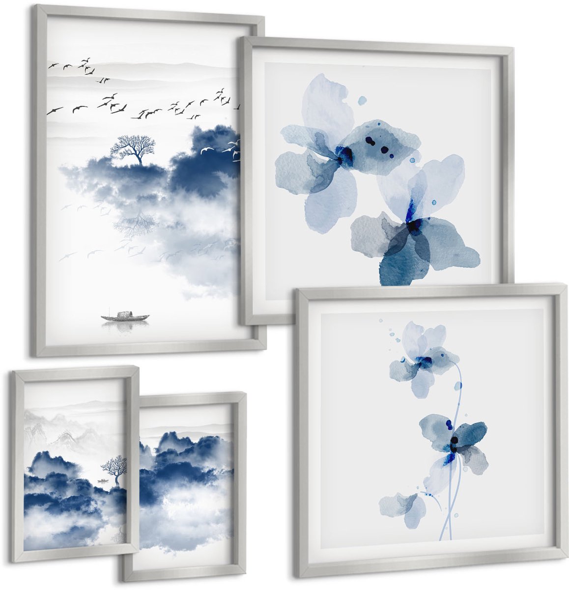 Coloray 5-Delige Schilderij Set - Stadsgezichten Met Bruggen En Zonsondergangen - 20 x 30 cm - Muurdecoratie - Wanddecoratie - Slaapkamer - Stijlvolle Muurdecoratie