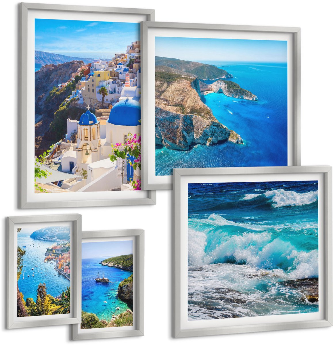 Coloray 5-Delige Schilderij Set - Uitzicht Op De Griekse Kust En Het Stadje Oia Op Santorini - 20 x 30 cm - Wanddecoratie - Schilderijen Set - Interieur - Stijlvolle Muurdecoratie
