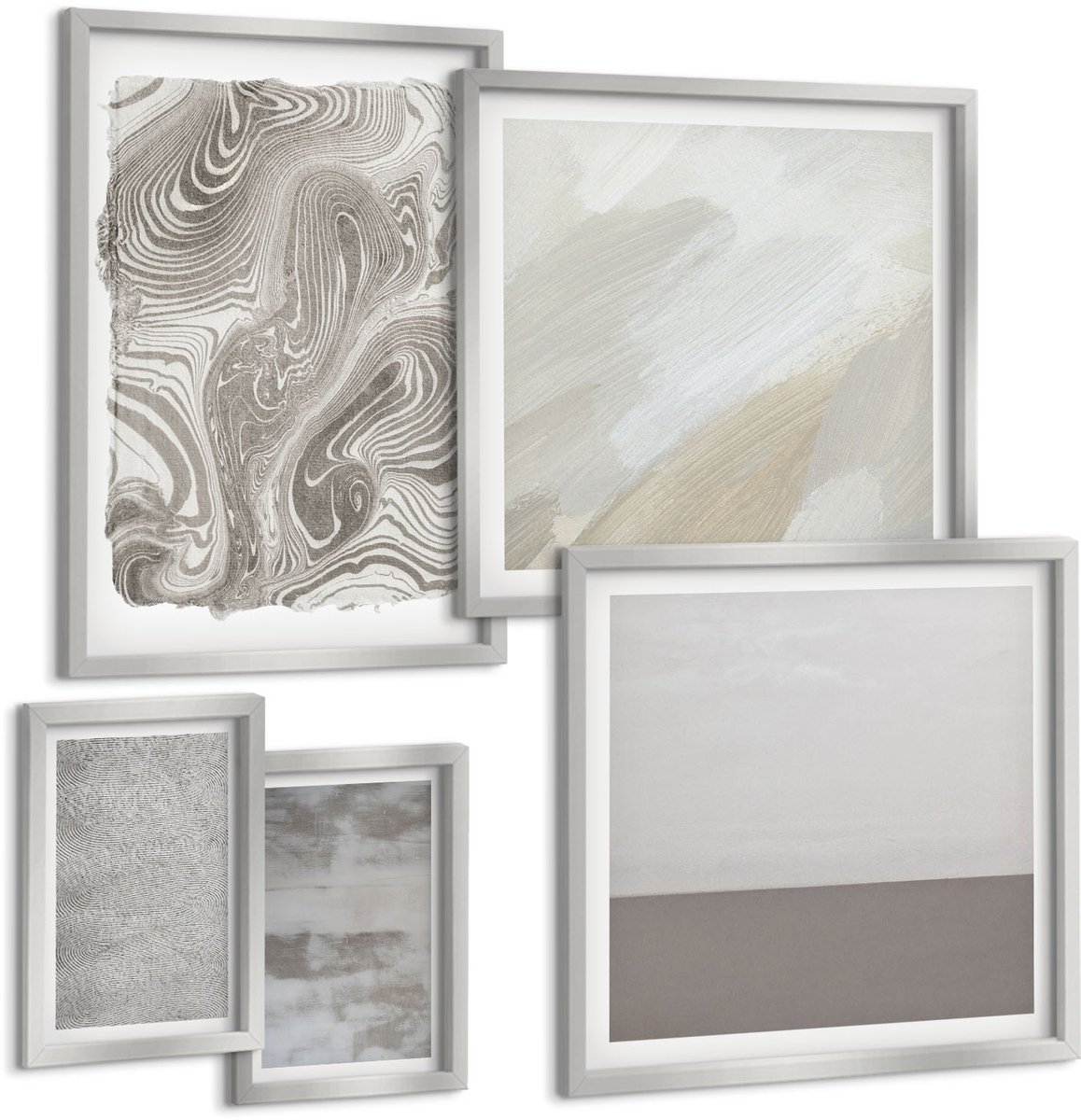 Coloray 5-Delige Schilderij Set - Zonnegolven En Abstracte Lijnen In Pastelkleuren - 20 x 30 cm - Wanddecoratie - Moderne Interieurdecoratie - Moderne Wanddecoratie