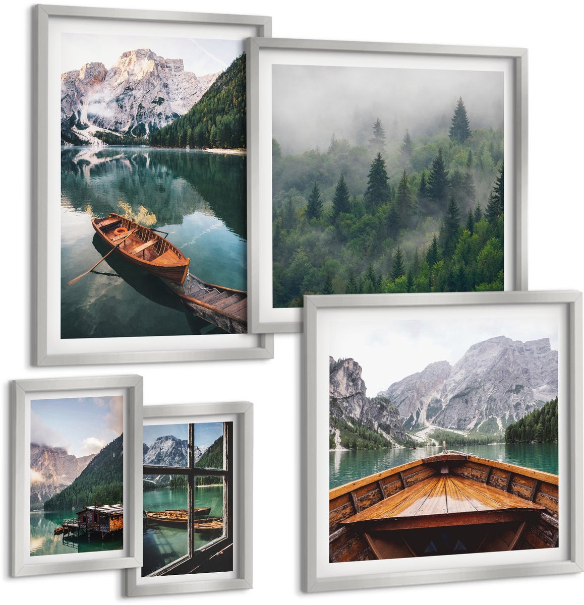 Coloray 5-Delige Schilderij Set - Schilderachtige Straatjes Met Huizen En Potplanten. - 20 x 30 cm - Wanddecoratie - Moderne Interieurdecoratie - Stijlvolle Muurdecoratie