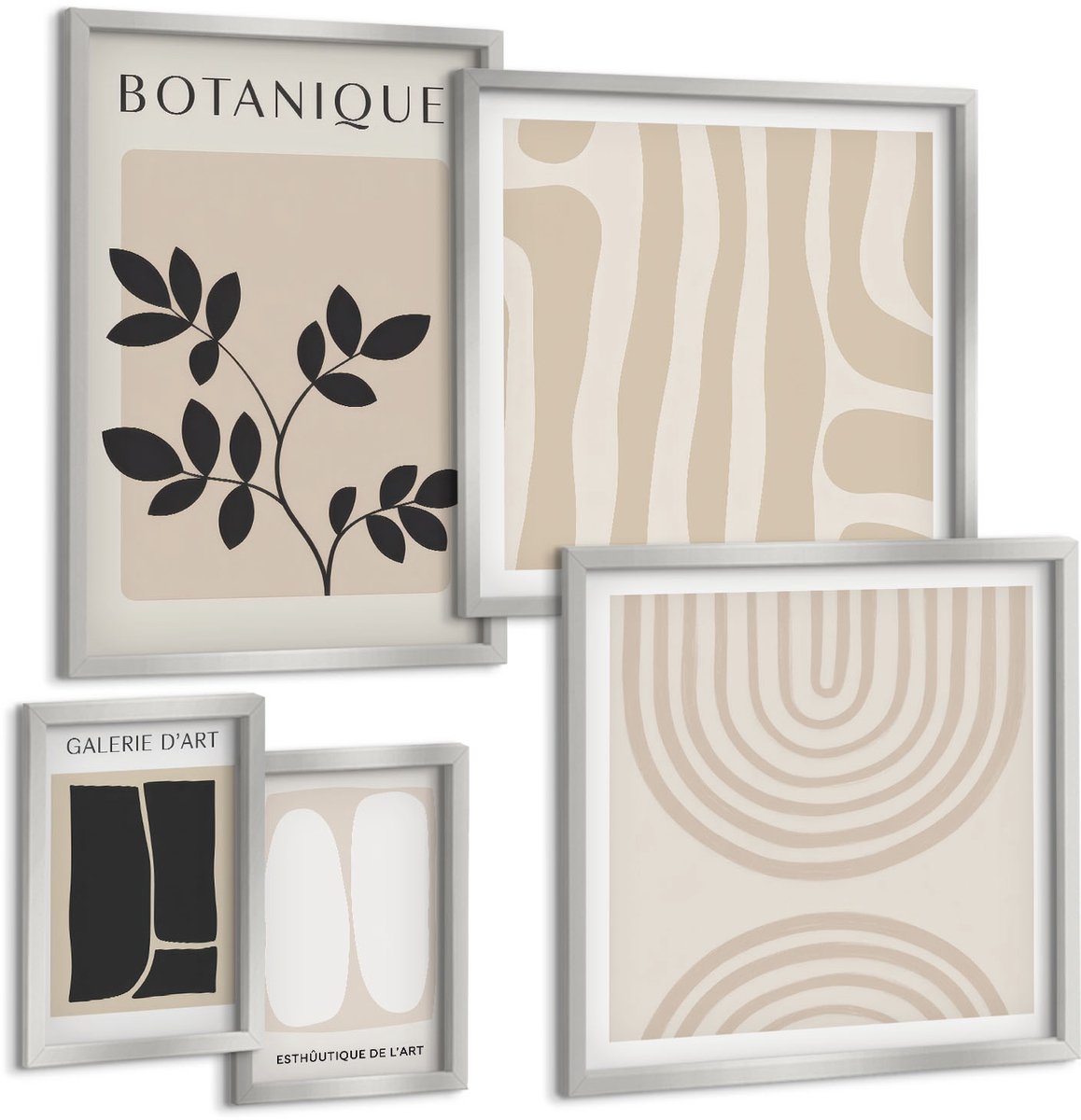 Coloray 5-Delige Schilderij Set - Abstracte Patronen In Beige En Grijze Tinten. - 20 x 30 cm - Schilderijen Set - Wanddecoratie - Woonkamer - Interieur Decoratie