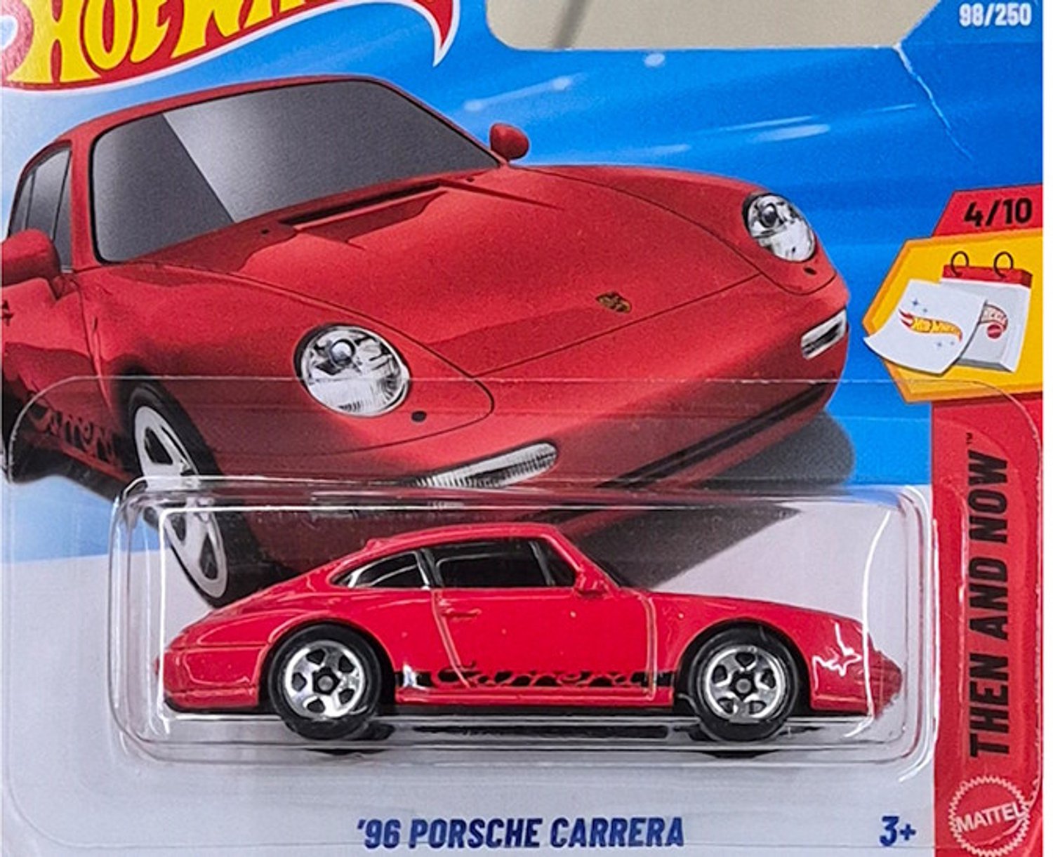 HOT WHEELS '96 PORSCHE CARRERA RACING RED 98/250 HW THEN AND NOW 4/10 SHORT CARD 2026