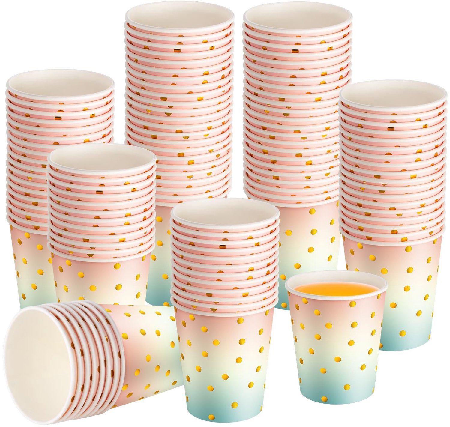 Papieren Bekers - 100 Stuks - 250ml - Zwart met Gouden Polka Dots