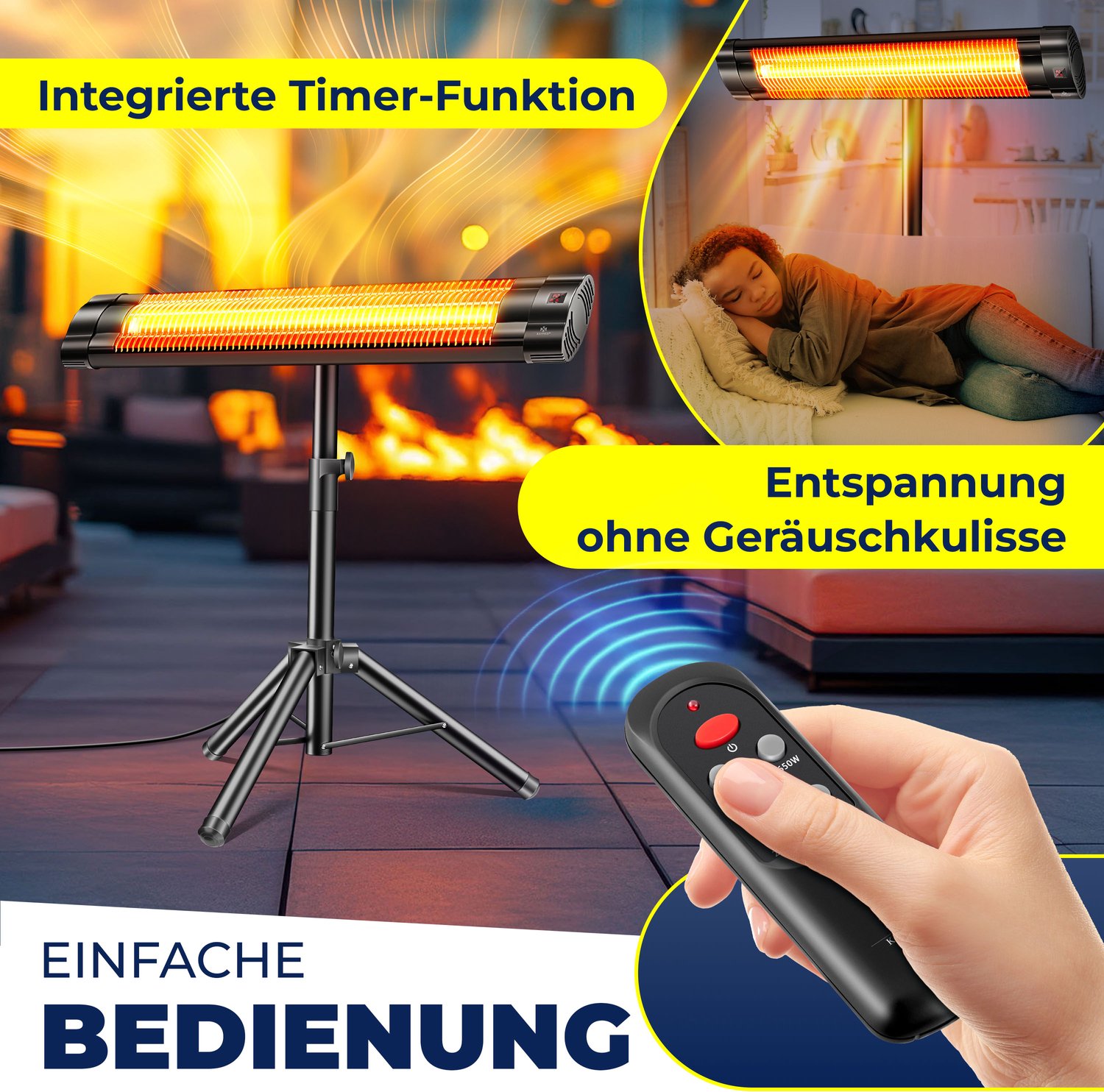KESSER Terrasverwarmer Elektrisch 2500 W Staand - Infrarood Heater voor Buiten, In Hoogte Verstelbaar, met Afstandsbediening en Beschermhoes - Zwart – foto 4
