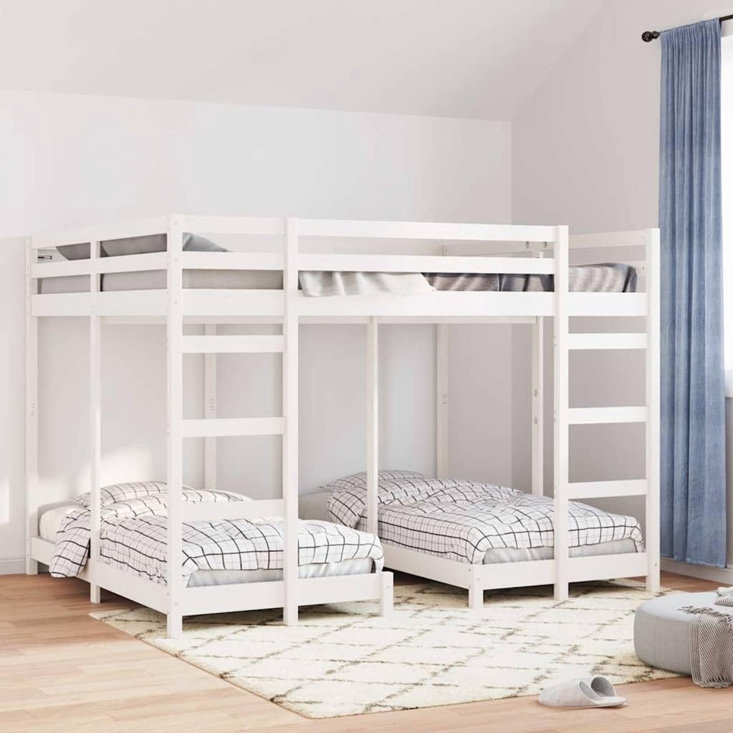 Grenenhout Stapelbed met ladders en leuning Wit 160 x 200 cm