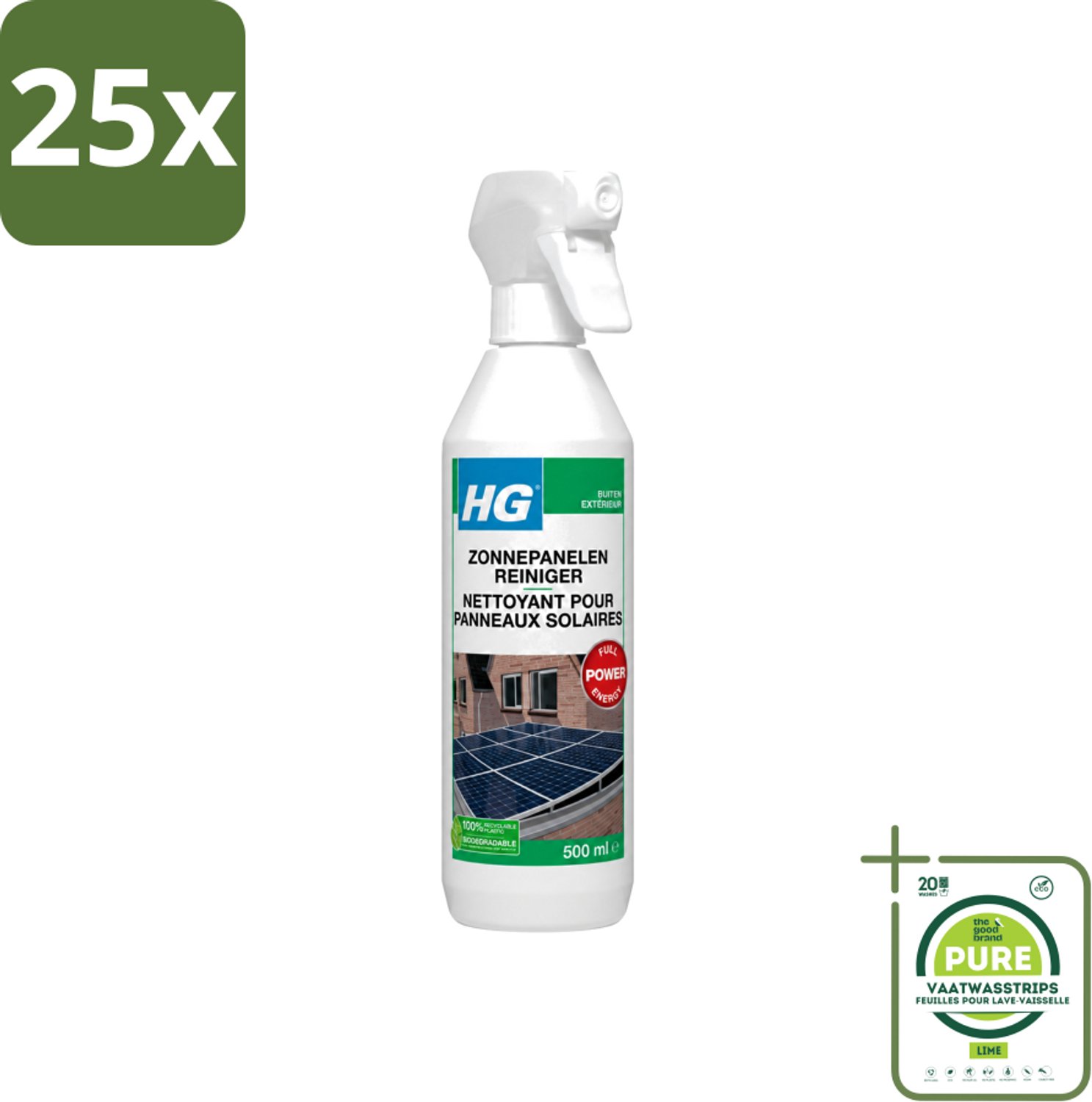 25 x HG - Buiten - Zonnepanelen Reiniger - Vol Energie - 0.5L - Grootverpakking - Vaatwasstrips - Zonnepanelen Reinigen - Zonnepanelen Schoonmaken - Zonnepanelen Onderhoud - Zonnepanelen Rendement - Zonnepanelen Vuil