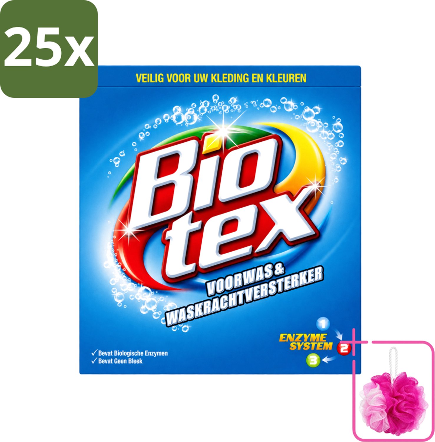 25 x Biotex - Voorwas & Waskrachtversterker - Waspoeder - Witte en Gekleurde Was - 50 Wasbeurten - Bulkverpakking - Waspoeder - Douchemop - Wasmiddel