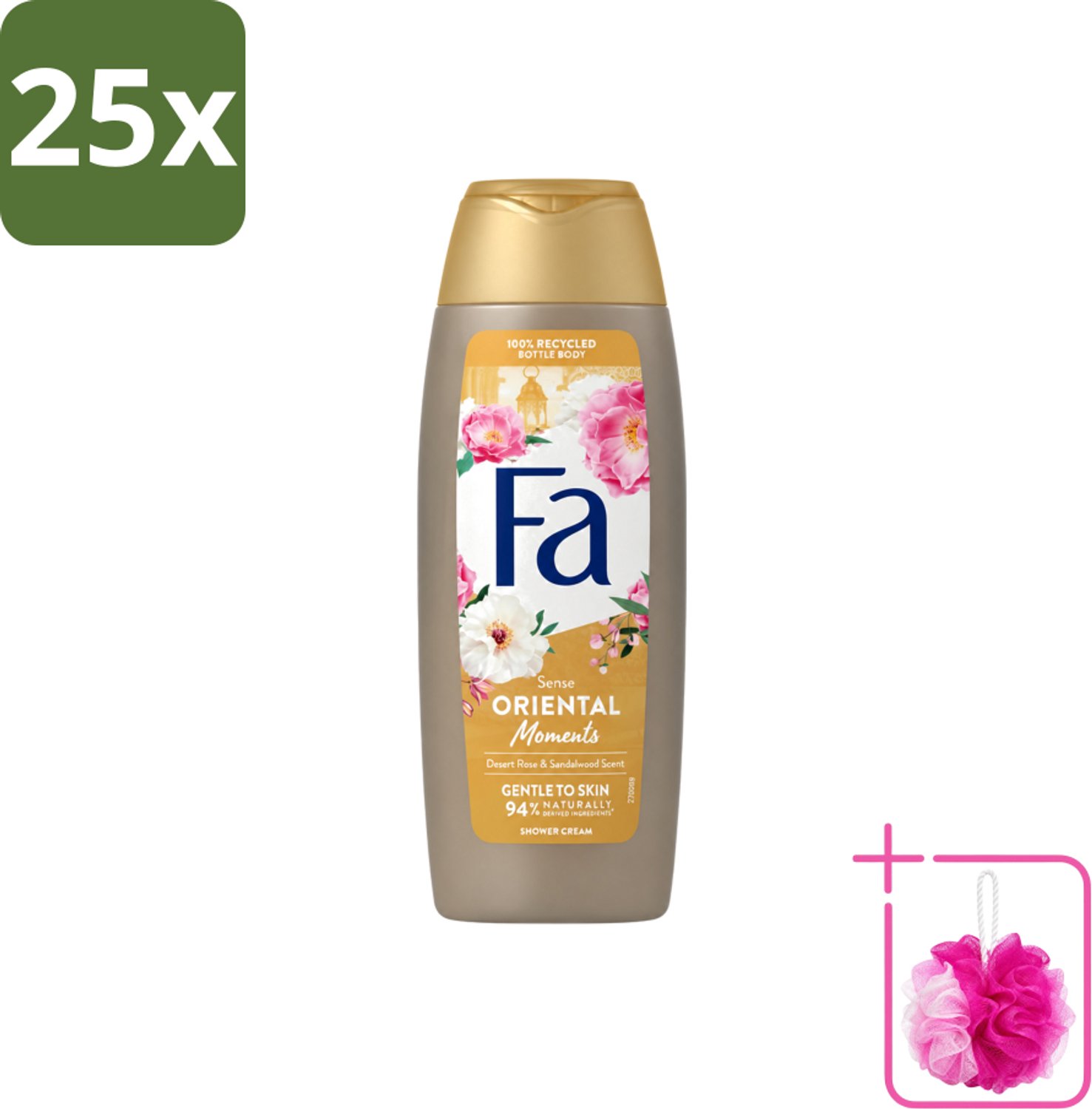 25 x Fa - Oriental Moments - Douchecrème - Woestijnroos & Sandelhout - 250 ml - Bulkverpakking - Douchecrème - Douchemop - Woestijnroos