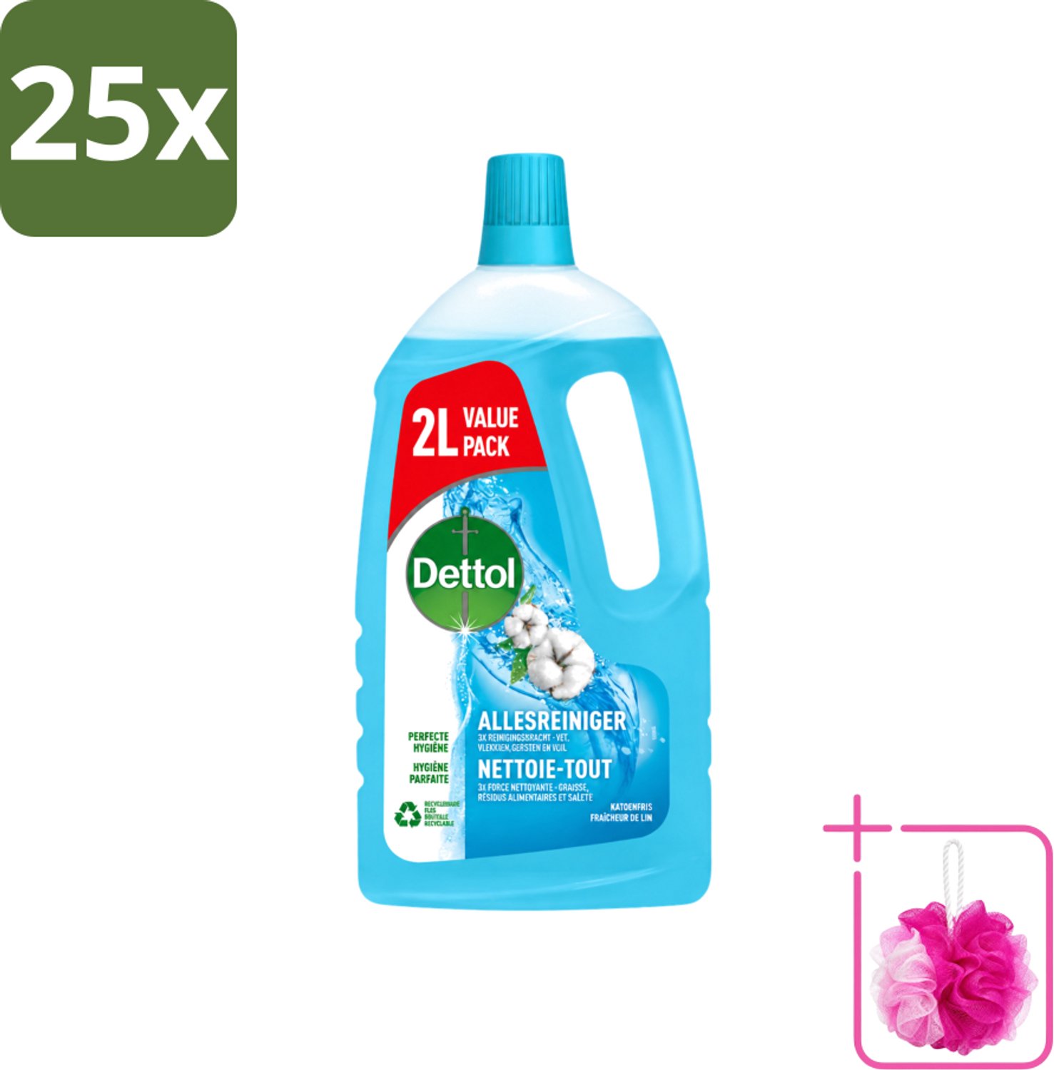 25 x Dettol - Allesreiniger - Katoenfris - Perfecte Hygiëne - 2L - Bulkverpakking - Allesreiniger - Douchemop - Hygiëne