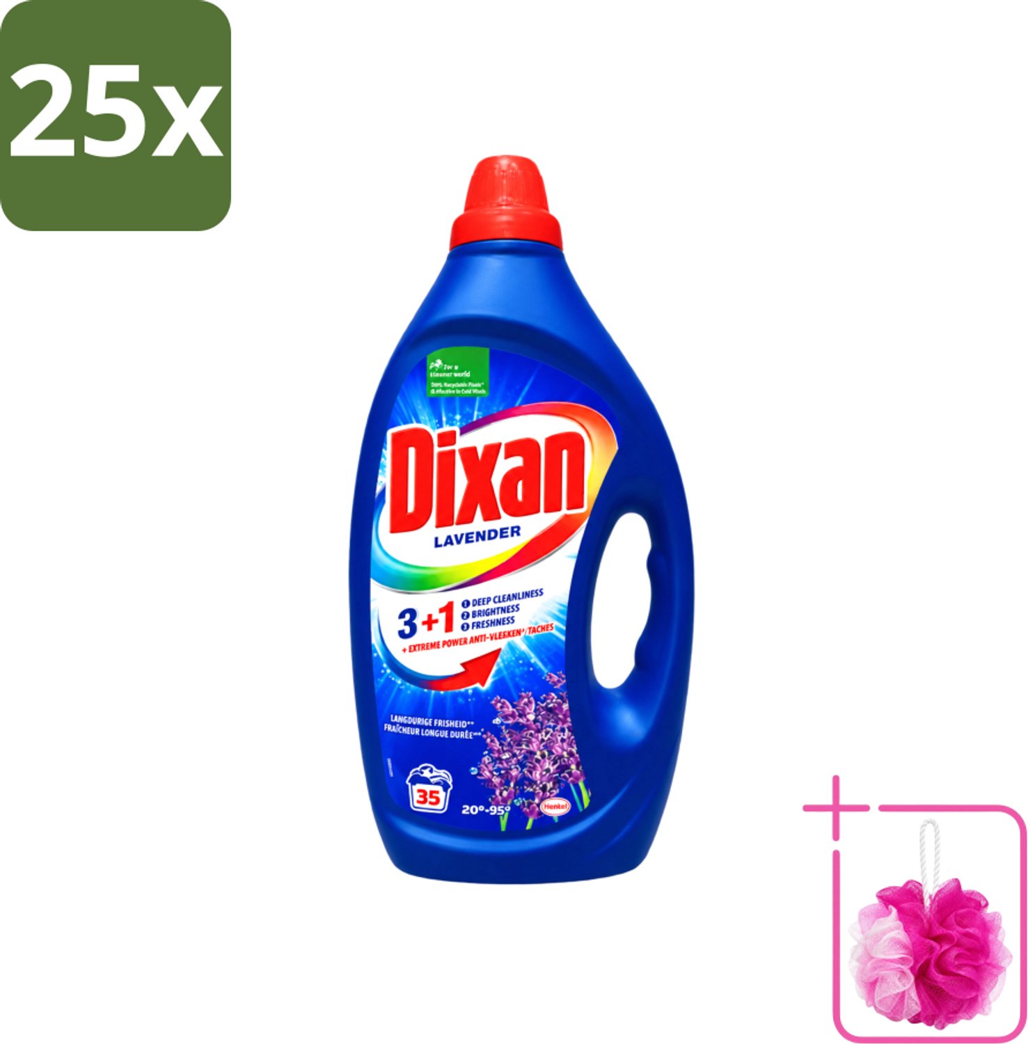 25 x Dixan - Vloeibaar Wasmiddel en Vlekverwijderaar - Witte en Gekleurde Was - Lavendel - 35 Wasbeurten - Bulkverpakking - Vloeibaar wasmiddel - Douchemop - Vlekverwijderaar
