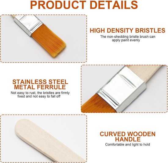 Platte kwast, 40-delig, met houten handvat, borstelset van nylon, penseel voor schilderen, verven, lak, kunstschilderen, wandlak — afbeelding 4