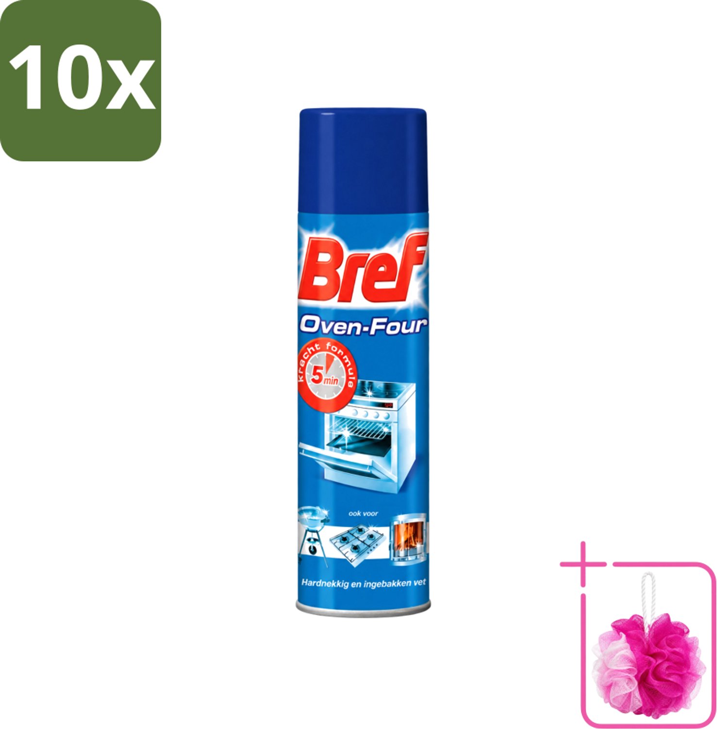10 x Bref - Oven Spray - Tegen Hardnekkig en Ingebakken Vet - 450 ml - Bulkverpakking - Oven reinigen - Douchemop - Vet verwijderen