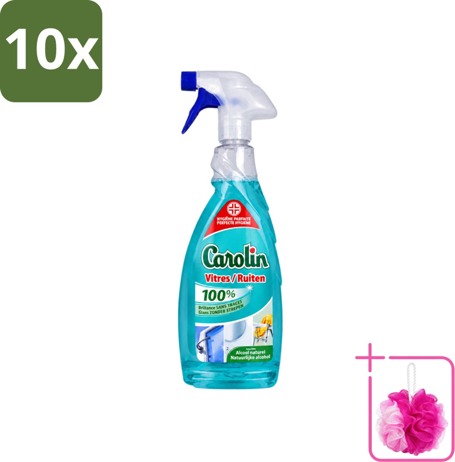 10 x Carolin - Glas- en Ruitenreiniger - Met Natuurlijke Alcohol - 650 ml - Bulkverpakking - Glas reinigen - Douchemop - Ruiten reinigen