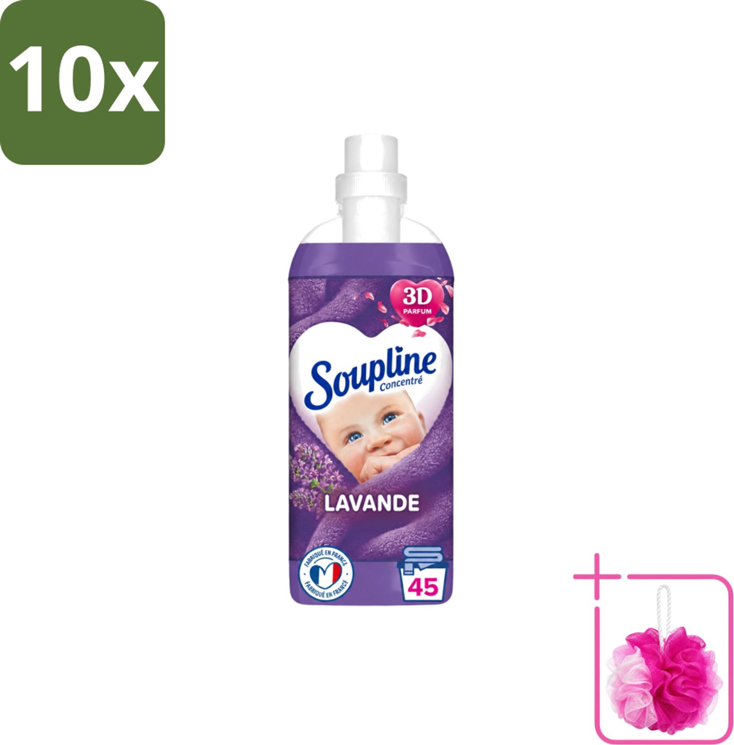 10 x Soupline - Wasverzachter - Lavendel - 45 Wasbeurten - 1L - Bulkverpakking - Wasverzachter - Douchemop - Wasgoed verzorgen