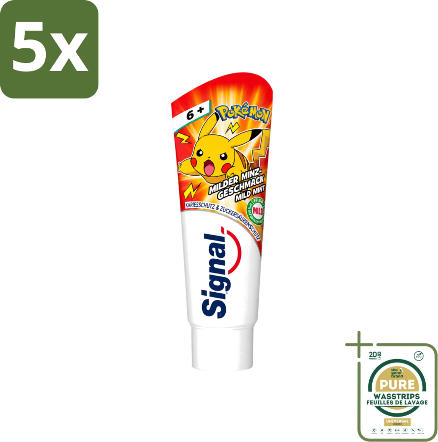 5 x Signal - Pokémon - Tandpasta - Milde Munt Smaak - Anti-Tandsteen - Kinder 6+ Jaar - 75 ml - Wasstrips - Tandpasta Voor Kinderen - Anti-tandsteen Tandpasta - Milde Munt Smaak - Kindertandpasta - Tandenpoetsen Voor Kinderen