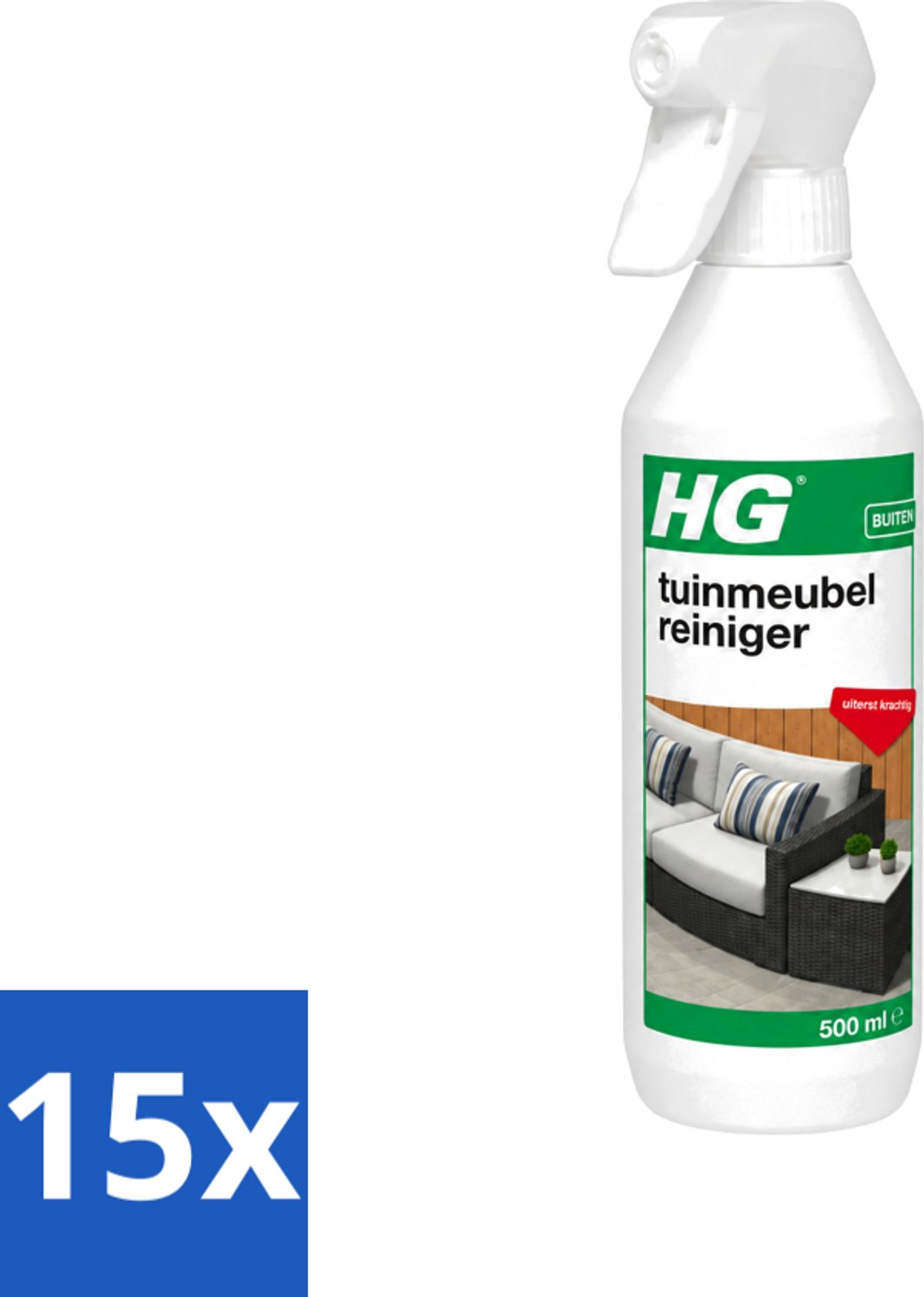 15 x HG - Buiten - Tuinmeubelreiniger - Uiterst Krachtig - 500 ml - Voordeelverpakking - 15 stuks