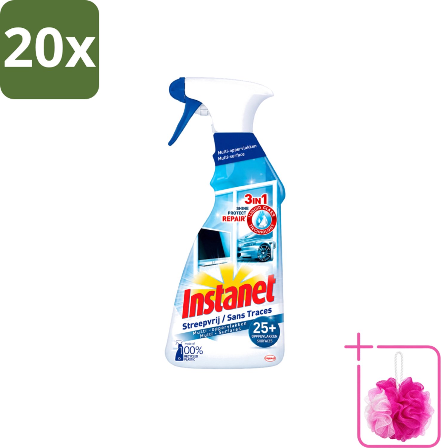 20 x Instanet - Schoonmaakspray - Streepvrij - 3 in 1 - Multi-Oppervlakken - 725 ml - Bulkverpakking - Schoonmaak spray - Douchemop - Glas reinigen