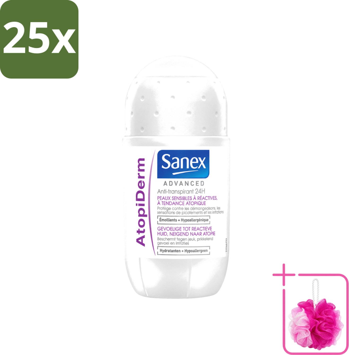 25 x Sanex Advanced - Gevoelig - Deodorant Roller - 24h Anti-Transpirant - Geavanceerd Atopiderm - 50 ml - Bulkverpakking - Gevoelige huid - Douchemop - Gevoelig deodorant