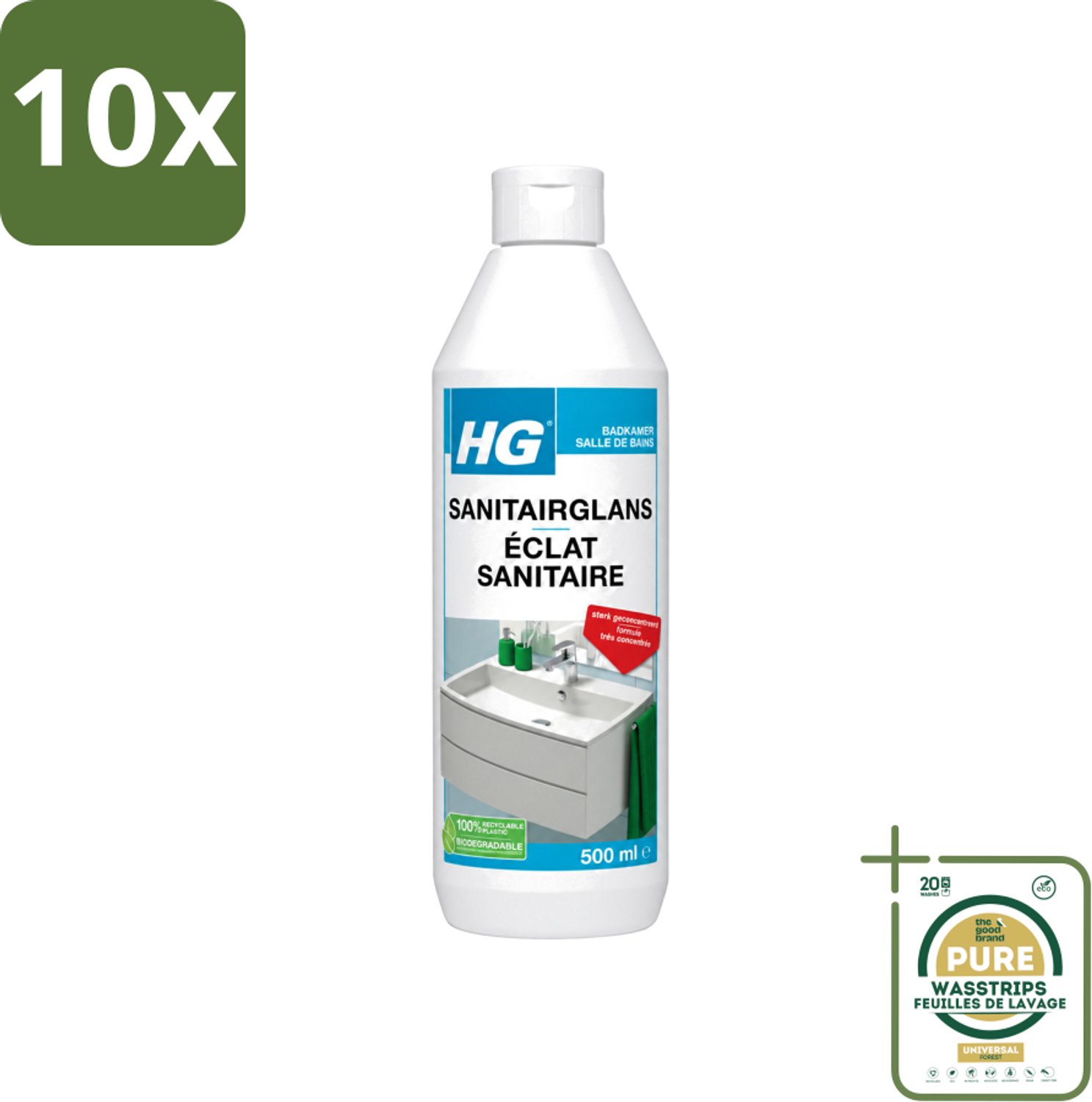 10 x HG - Badkamer - Badkamerreiniger - Extra Glans - Sterk Geconcentreerd - 500 ml - Wasstrips - Badkamerreiniger - Badkamer Schoonmaken - Badkamer Reinigen - Badkamer Glans - Badkamer Reiniger Extra Glans