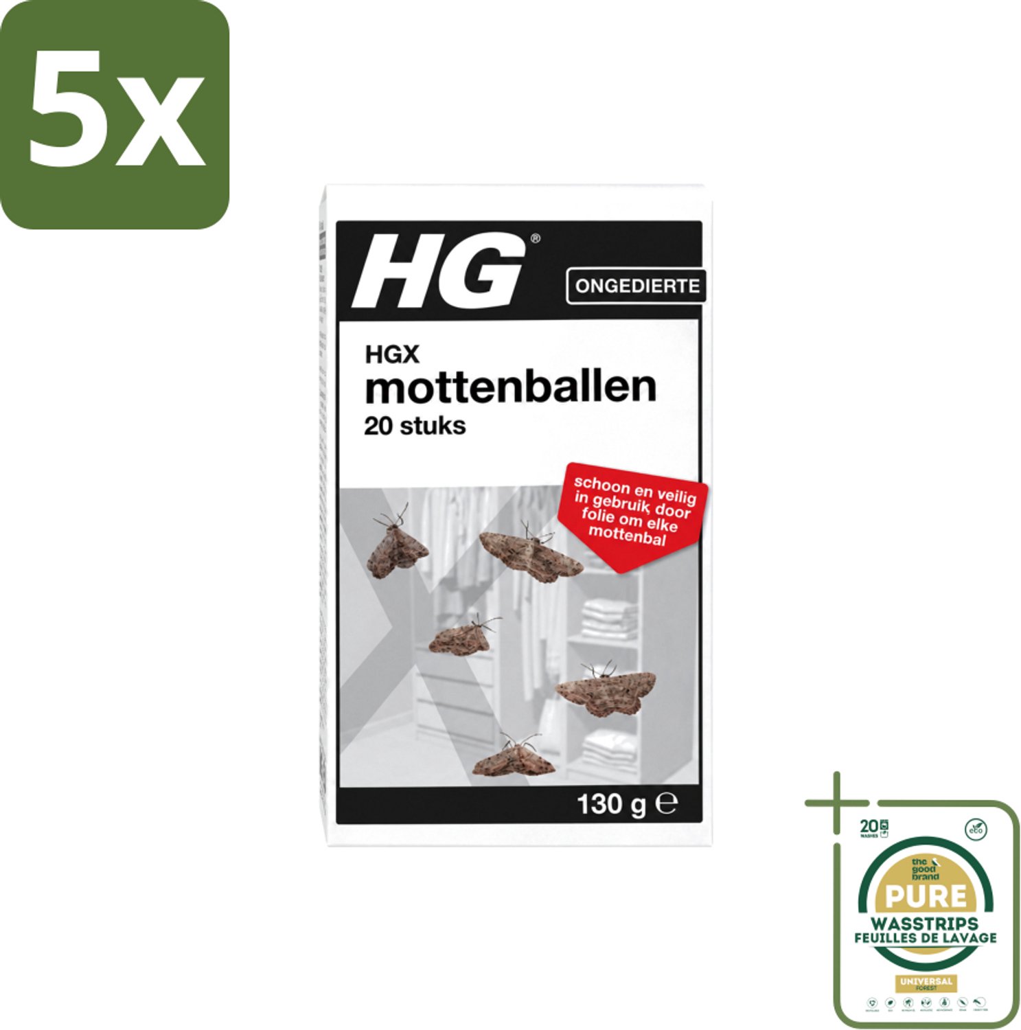 5 x HG X - Ongedierte - Mottenballen - Schoon & Veilig - 20 Mottenballen - Wasstrips - Mottenbestrijding - Mottenballen - Nachtvlinders - Mottenlarven - Kleding Beschermen