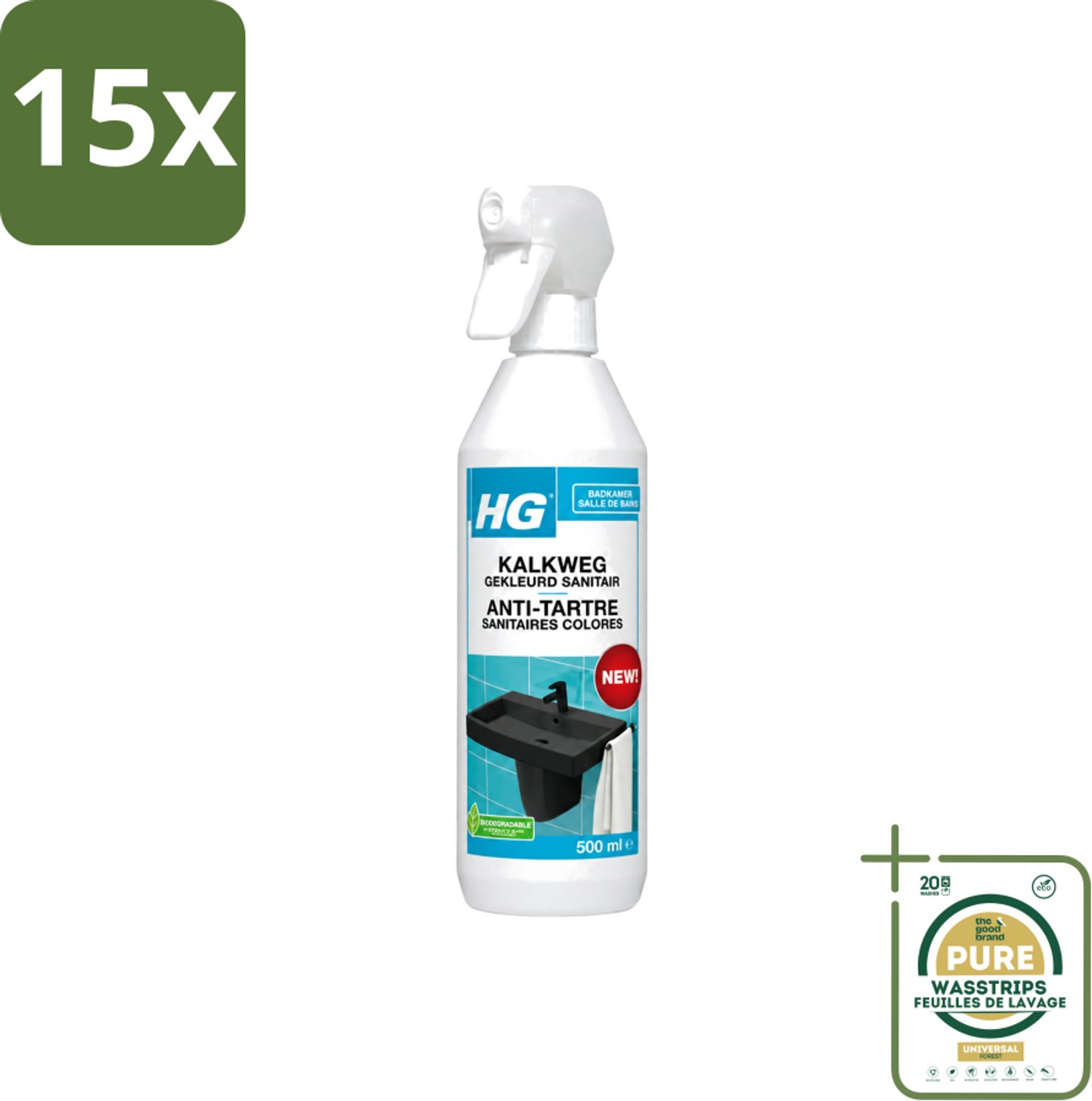 15 x HG - Badkamer - Kalkweg Gekleurd Sanitair - Schuimend - 500 ml - Wasstrips - Kalk Verwijderen - Gekleurd Sanitair Reinigen - Kalkaanslag Verwijderen - Sanitair Reinigen - Kalk Wegwerken