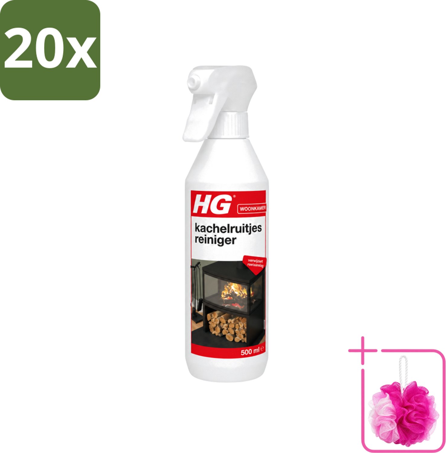 20 x HG - Kachelruitjesreiniger - Verwijdert Roetaanslag - 500 ml - Bulkverpakking - Kachelruiten reinigen - Douchemop - Roet verwijderen