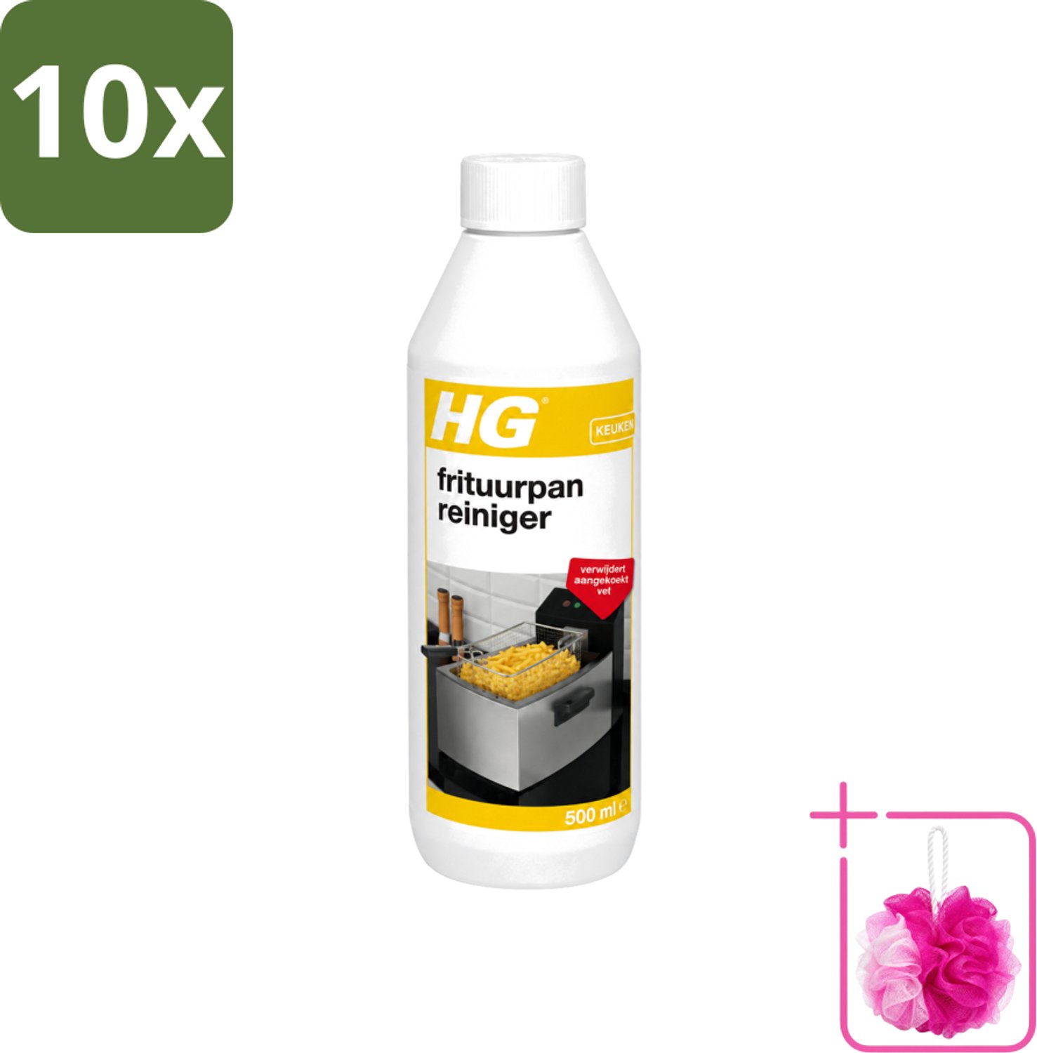 10 x HG - Frituurpanreiniger - Verwijdert Aangekoekt Vet - 500 ml - Bulkverpakking - Frituurpan reinigen - Douchemop - Vet verwijderen