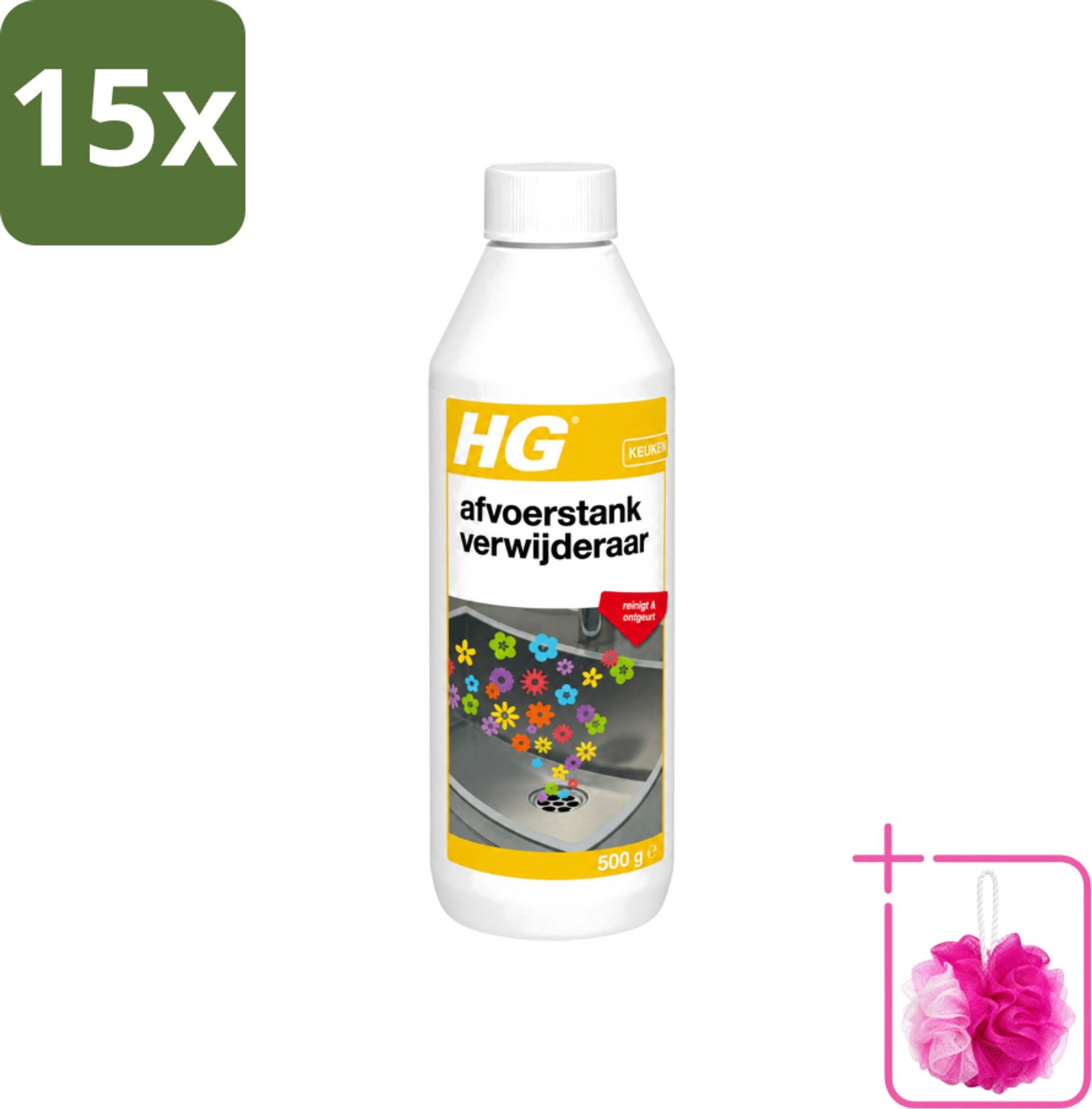 15 x HG - Afvoerstank Verwijderaar - Reinigt & Ontgeurt - 10 Behandelingen - 500 g - Bulkverpakking - Afvoerstankverwijderaar - Douchemop - Afvoer reinigen