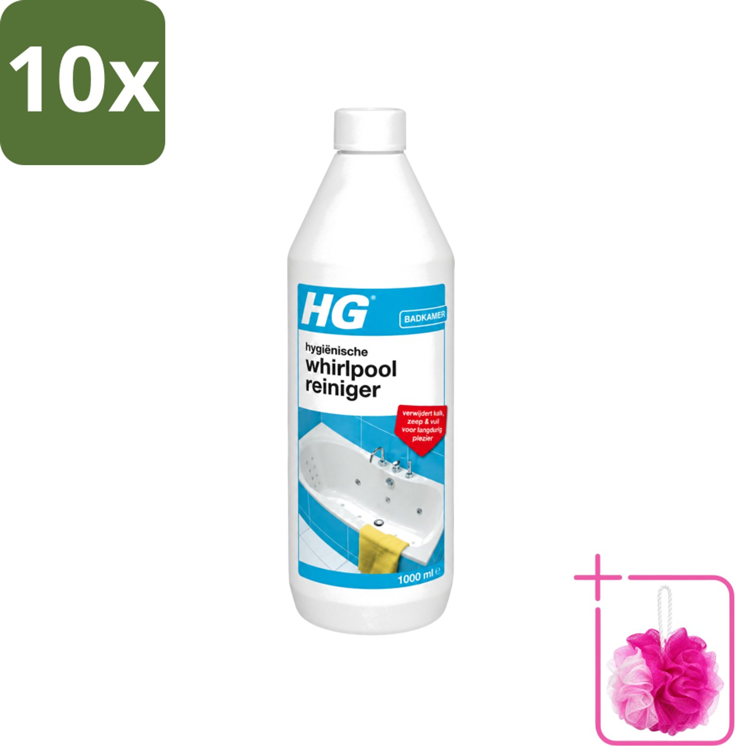 10 x HG - Badkamer - Hygiënische Whirlpoolreiniger - Verwijdert Kalk, Zeep & Vuil - 1L - Bulkverpakking - Whirlpool reinigen - Douchemop - Kalk verwijderen