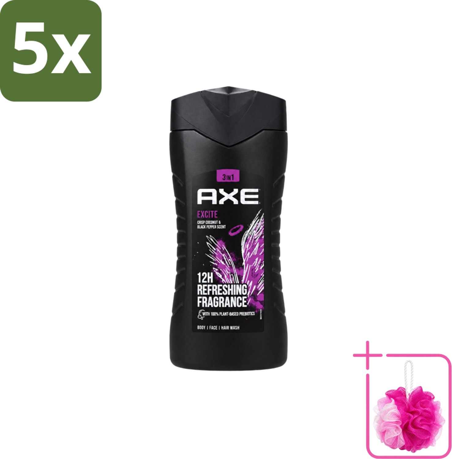 5 x AXE – Douchegel – Excite – 250 ml - Bulkverpakking - Douchegel - Douchemop - Frisheid