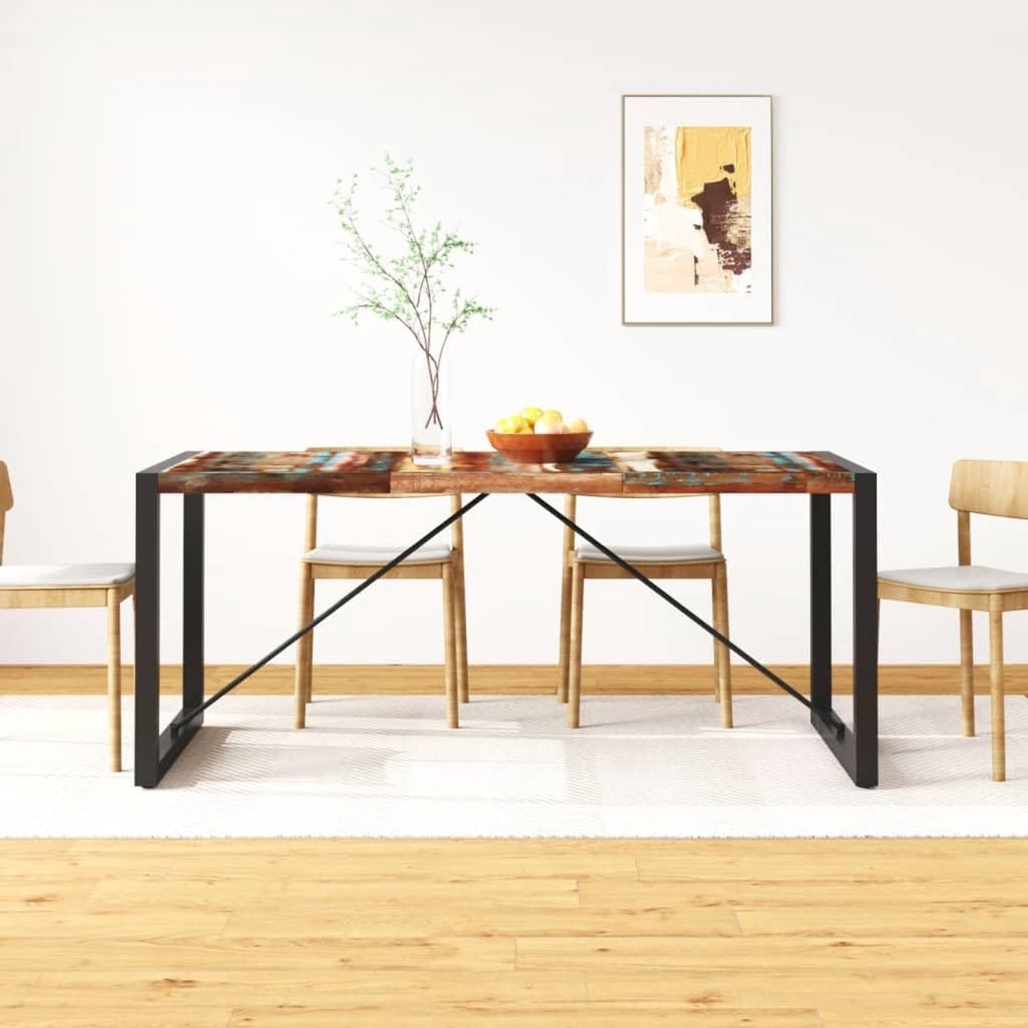 Stijl eettafel oud hout massief 180 cm woonkamertafel met stalen poten van gerecycled massief hout robuust en stabiel