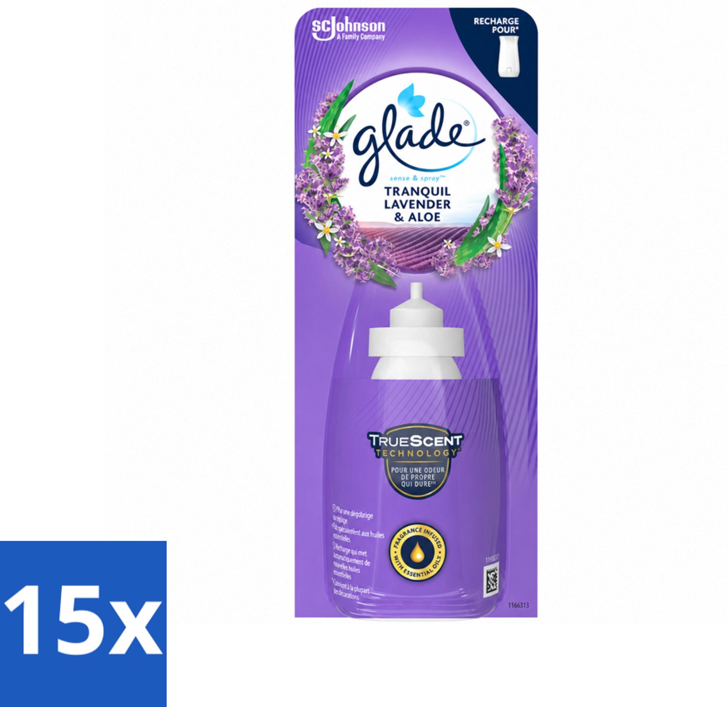 15 x Glade - Sense & Spray Navulling - Tranquil Lavender & Aloë - 18 ml - Voordeelverpakking - 15 stuks