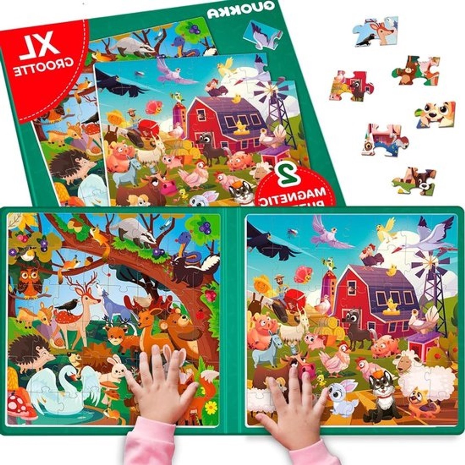 Magnetisch puzzelspel voor kinderen - Reisactiviteit - Puzzelen onderweg - 48 stukjes bos - 21x63 cm - Bosdieren