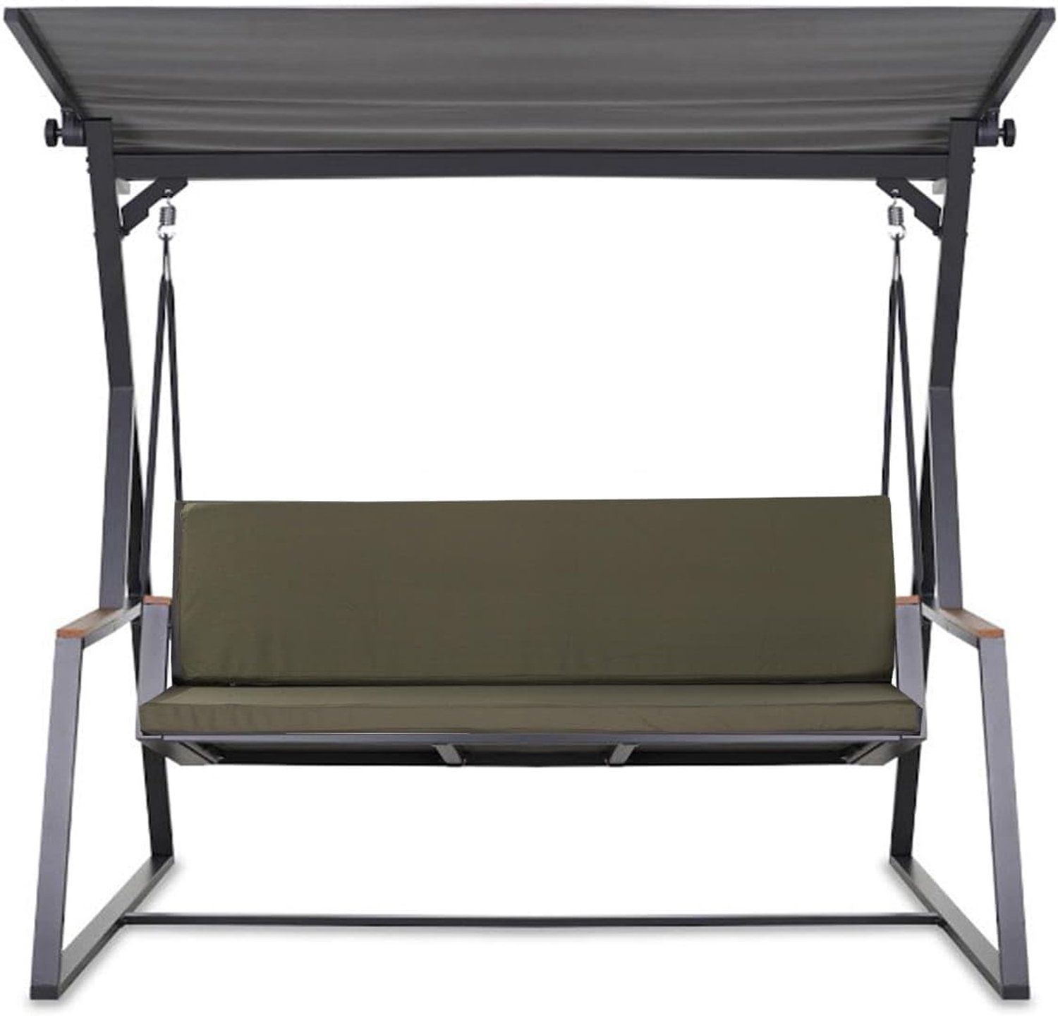 Schommelbank, 7 cm dik, zit- en rugkussen, afneembare overtrek, omkeerbaar, tuinkussenset (olijfgroen, 150 x 50 x 50 cm)