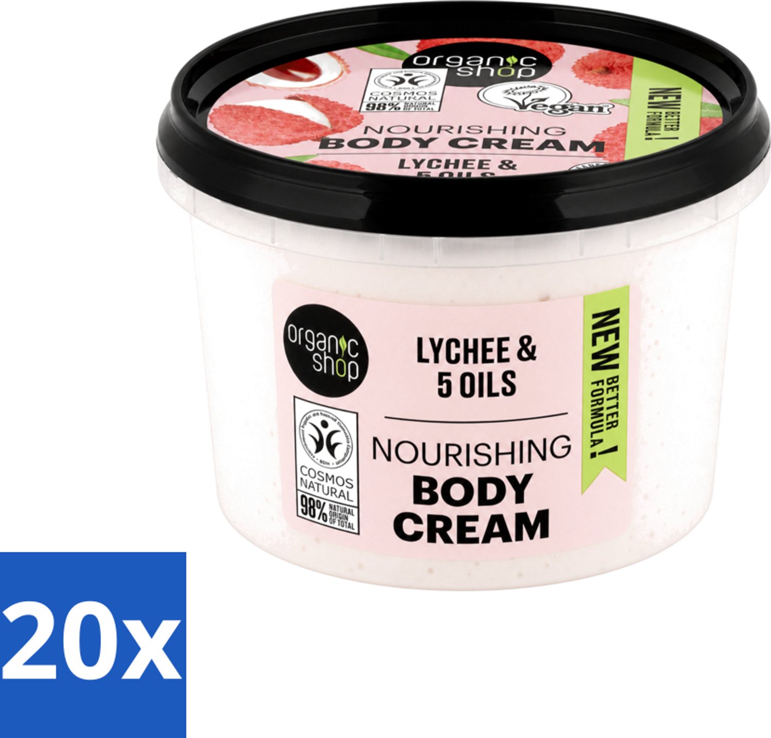 20 x Organic Shop - Nourishing Body Cream Lychee - Hydraterend en Voedend - 250 ml - Voordeelverpakking - 20 stuks