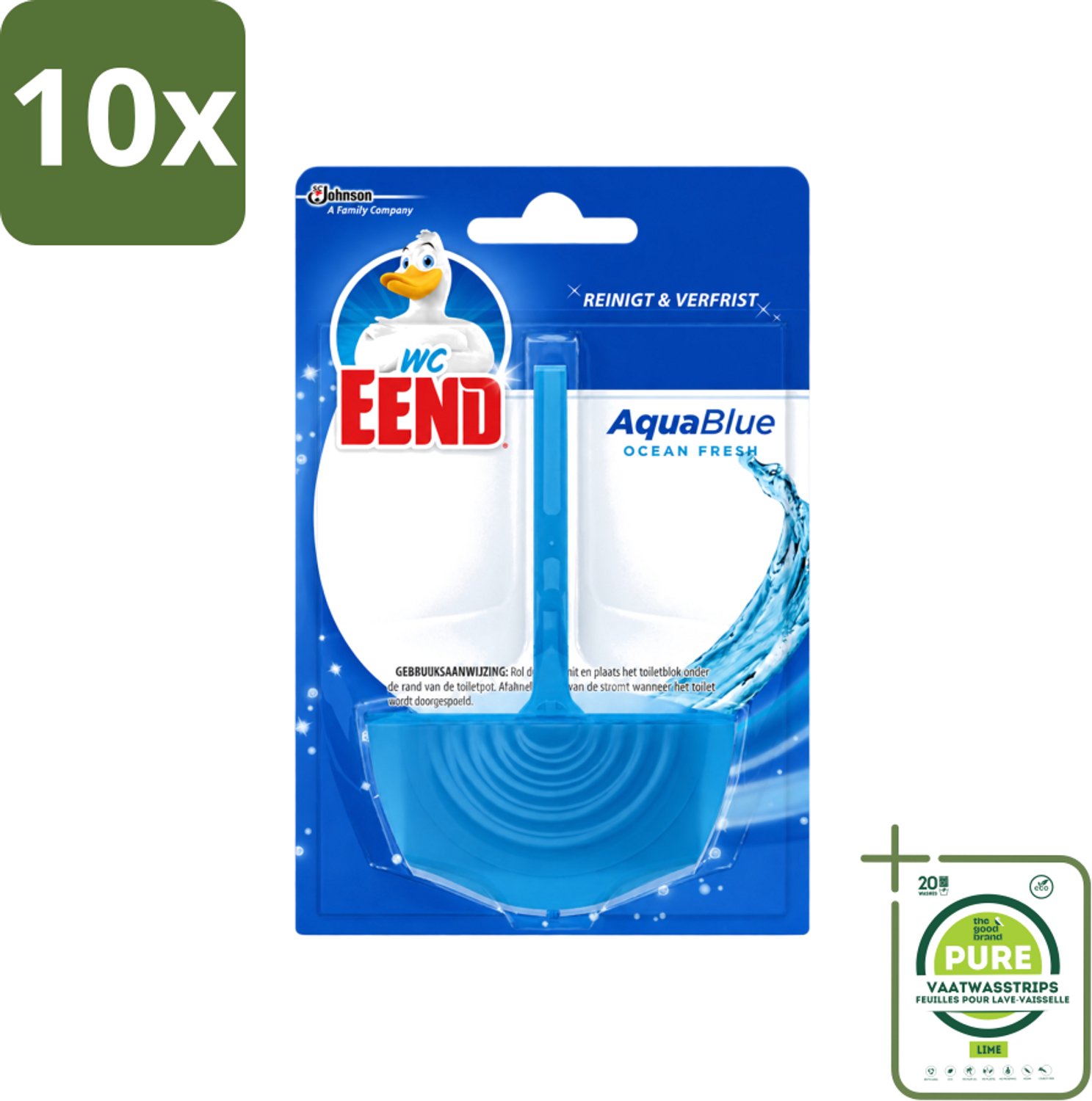 10 x WC Eend - Aqua Blue - Toiletblok - Kleurt Water Blauw & Verfrist - 40 gr - Grootverpakking - Vaatwasstrips - WC Eend Aqua Blue Toiletblok - Blauw Spoelwater - Toilet Reinigen - Toilet Verfrissen - Kalkaanslag Voorkomen