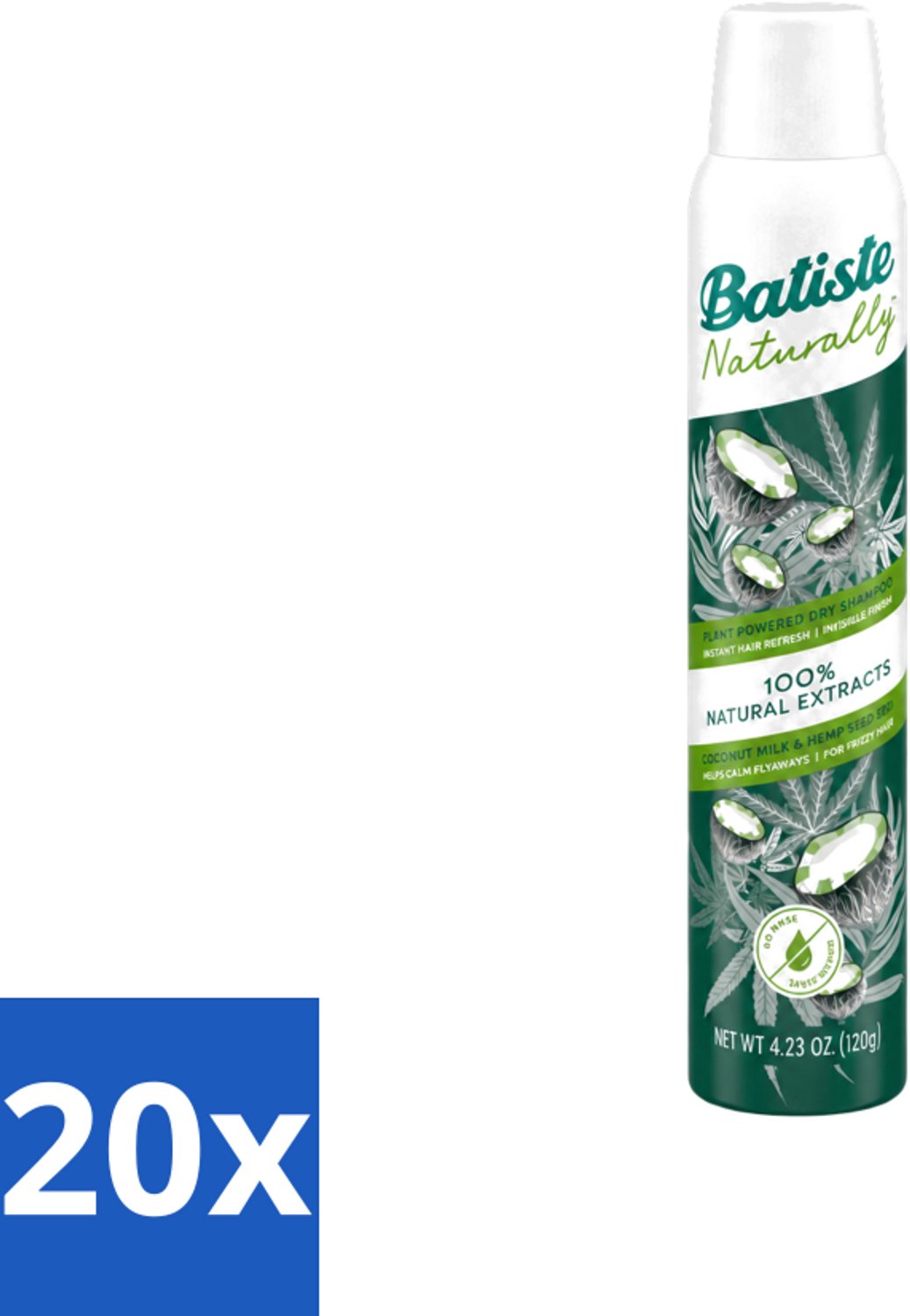 20 x Batiste - Naturally Coconut Milk & Hemp Seed Oil - Droogshampoo - Anti-Pluis en Verfrist - 100% Natuurlijk - 200ml - Voordeelverpakking - 20 stuks