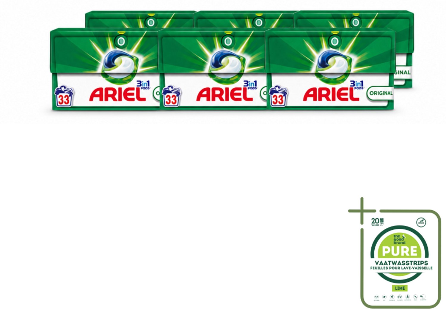 6 x Ariel - 3in1 Wasmiddel Pods - Original - 33 Pods - Grootverpakking - Vaatwasstrips - Wasmiddel - Waspod - Reinigen - Vlekken Verwijderen - Koud Water